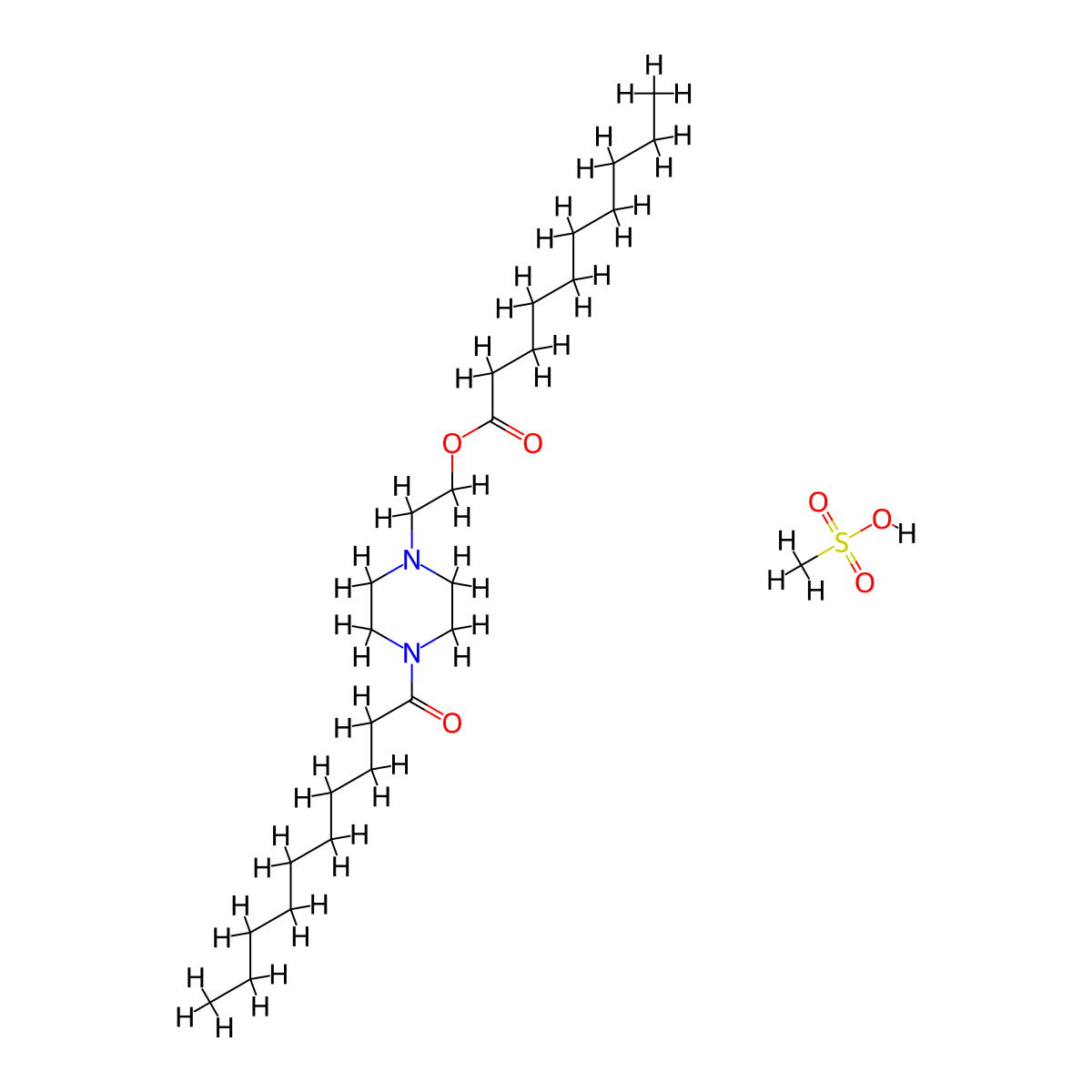 Decanoic acid, 2-(4-(1-oxodecyl)-1-piperazinyl)ethyl ester, monomethanesulfonate molecular structure, CAS 63186-67-4