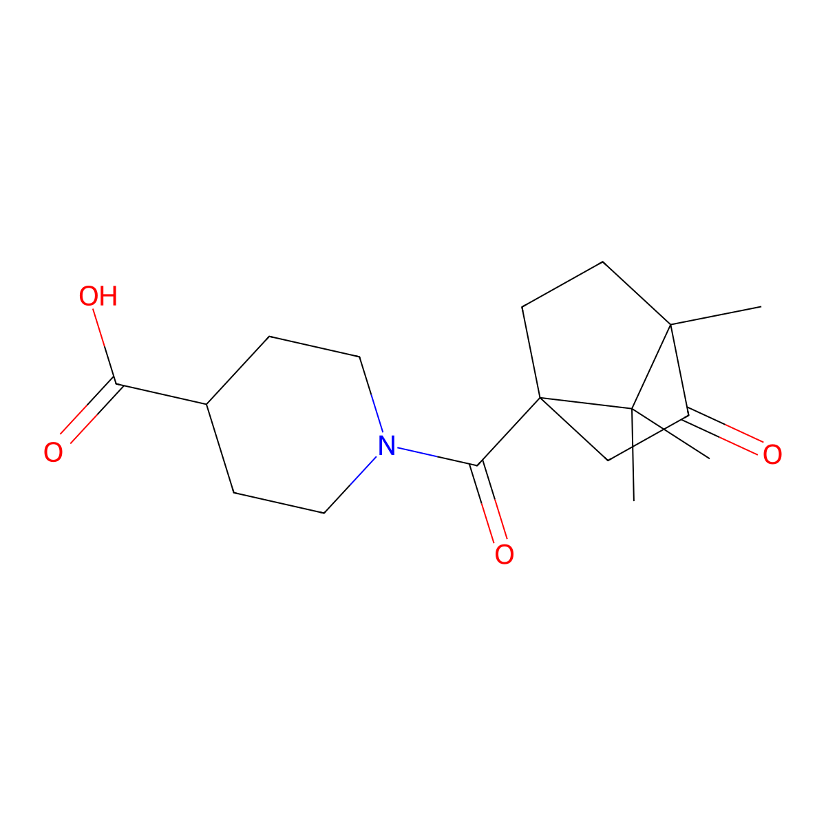 1-((1S,4S)-4,7,7-trimethyl-3-oxobicyclo[2.2.1]heptane-1-carbonyl)piperidine-4-carboxylic acid molecular structure, CAS 631860-14-5