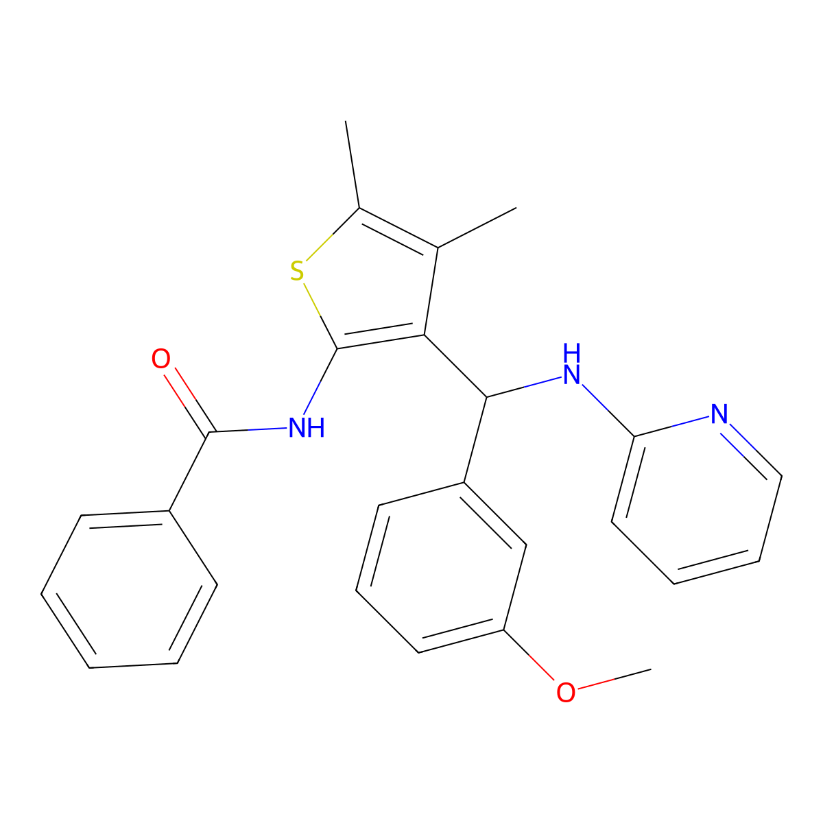 N-{3-[(3-methoxyphenyl)[(pyridin-2-yl)amino]methyl]-4,5-dimethylthiophen-2-yl}benzamide molecular structure, CAS 631860-17-8