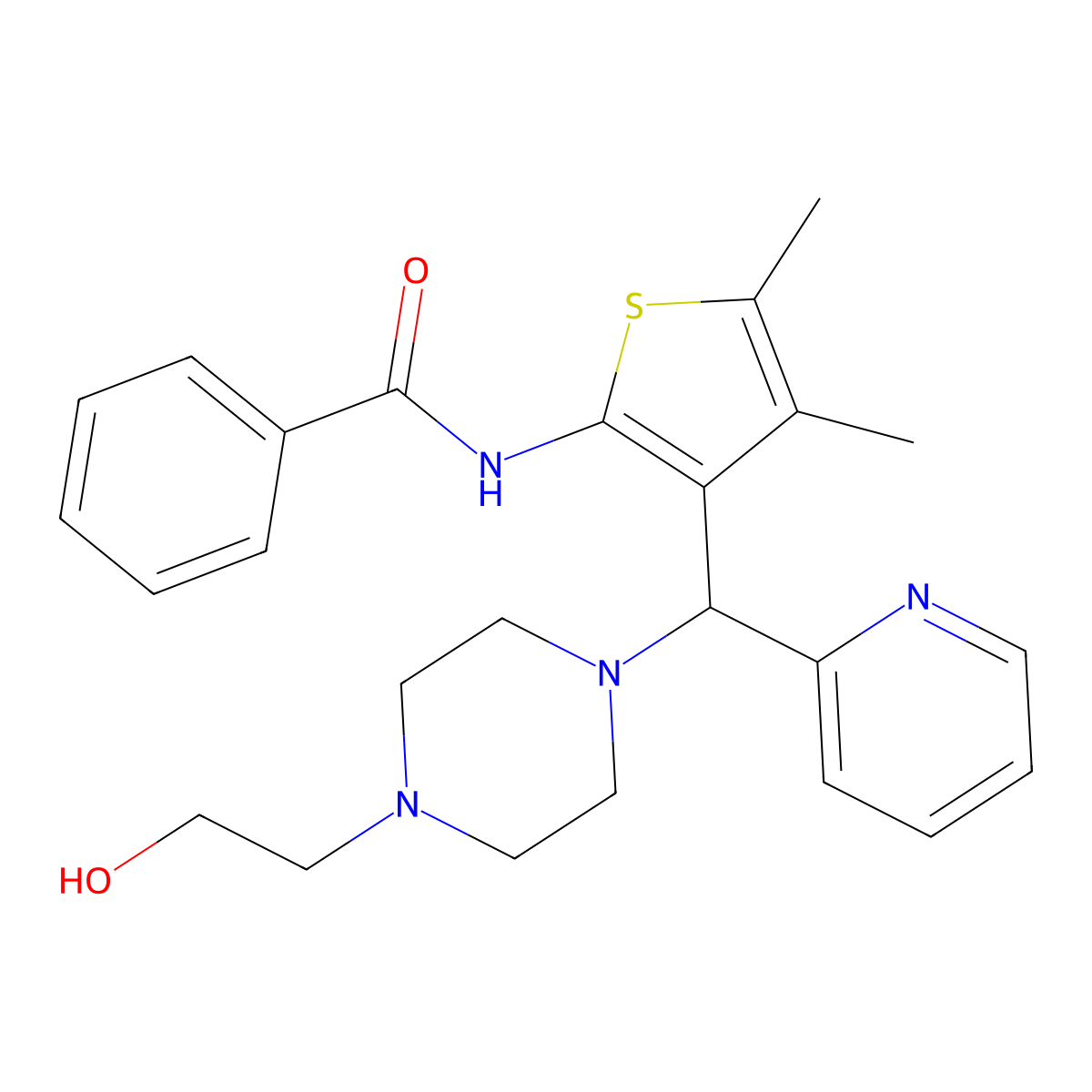 N-[3-[[4-(2-hydroxyethyl)piperazin-1-yl]-pyridin-2-ylmethyl]-4,5-dimethylthiophen-2-yl]benzamide molecular structure, CAS 631860-30-5