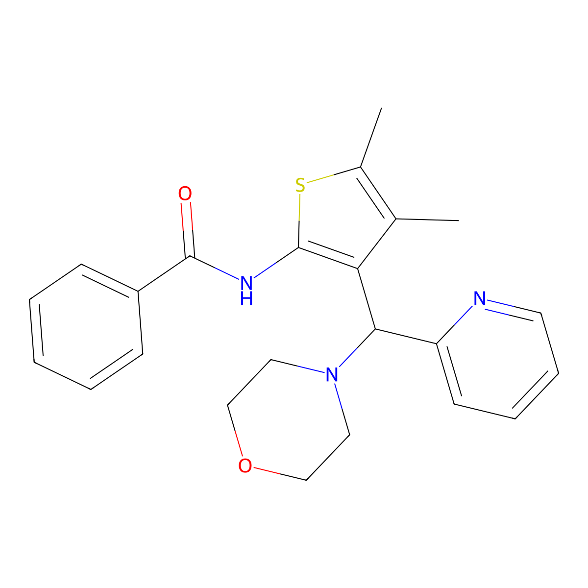 N-{4,5-dimethyl-3-[morpholin-4-yl(pyridin-2-yl)methyl]thiophen-2-yl}benzamide molecular structure, CAS 631860-35-0