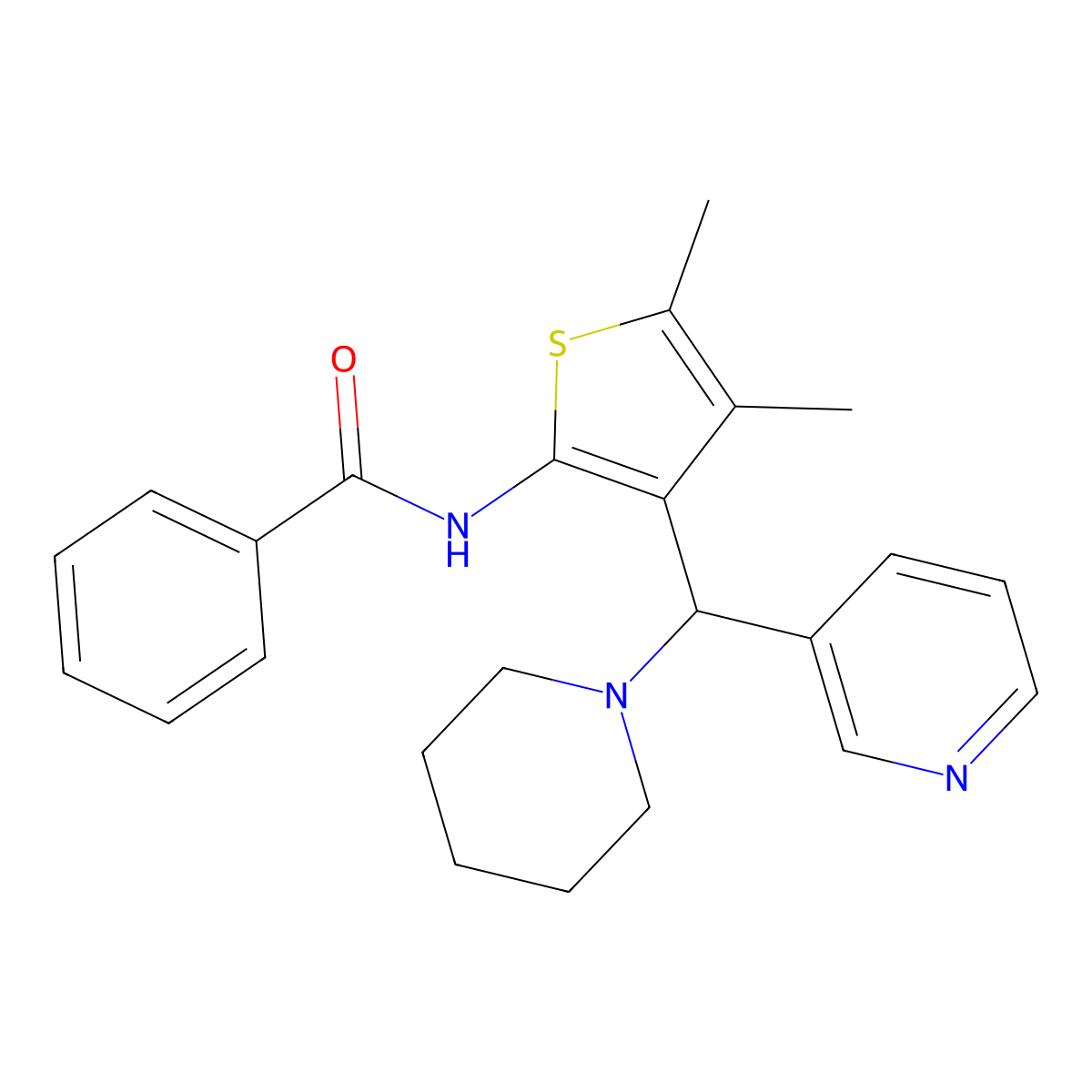 N-{4,5-dimethyl-3-[piperidin-1-yl(pyridin-3-yl)methyl]thiophen-2-yl}benzamide molecular structure, CAS 631860-45-2
