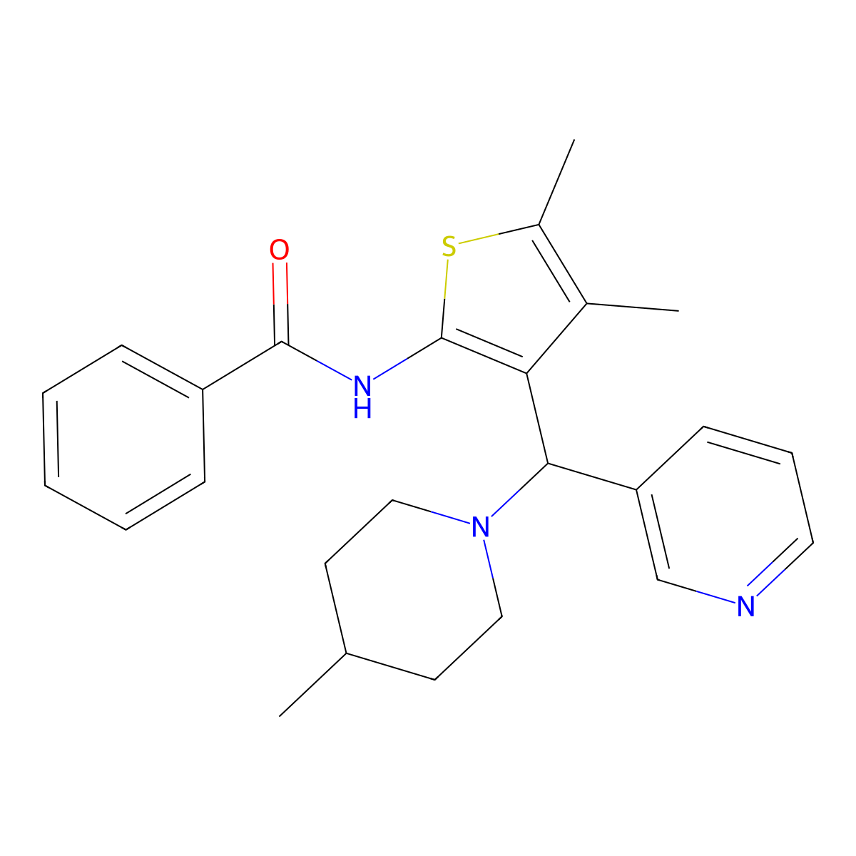 N-{4,5-dimethyl-3-[(4-methylpiperidin-1-yl)(pyridin-3-yl)methyl]thiophen-2-yl}benzamide molecular structure, CAS 631860-47-4