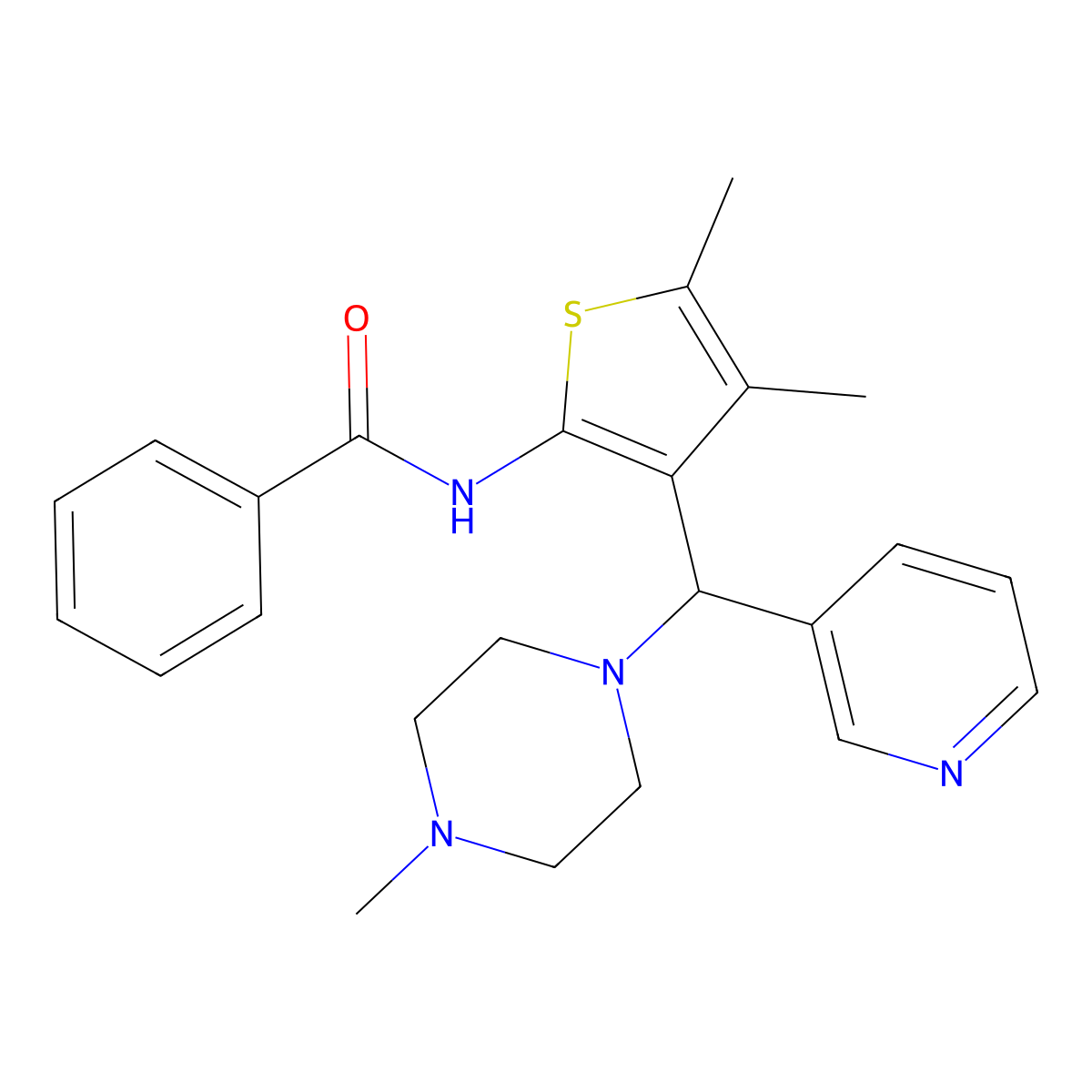 N-{4,5-dimethyl-3-[(4-methylpiperazin-1-yl)(pyridin-3-yl)methyl]thiophen-2-yl}benzamide molecular structure, CAS 631860-49-6