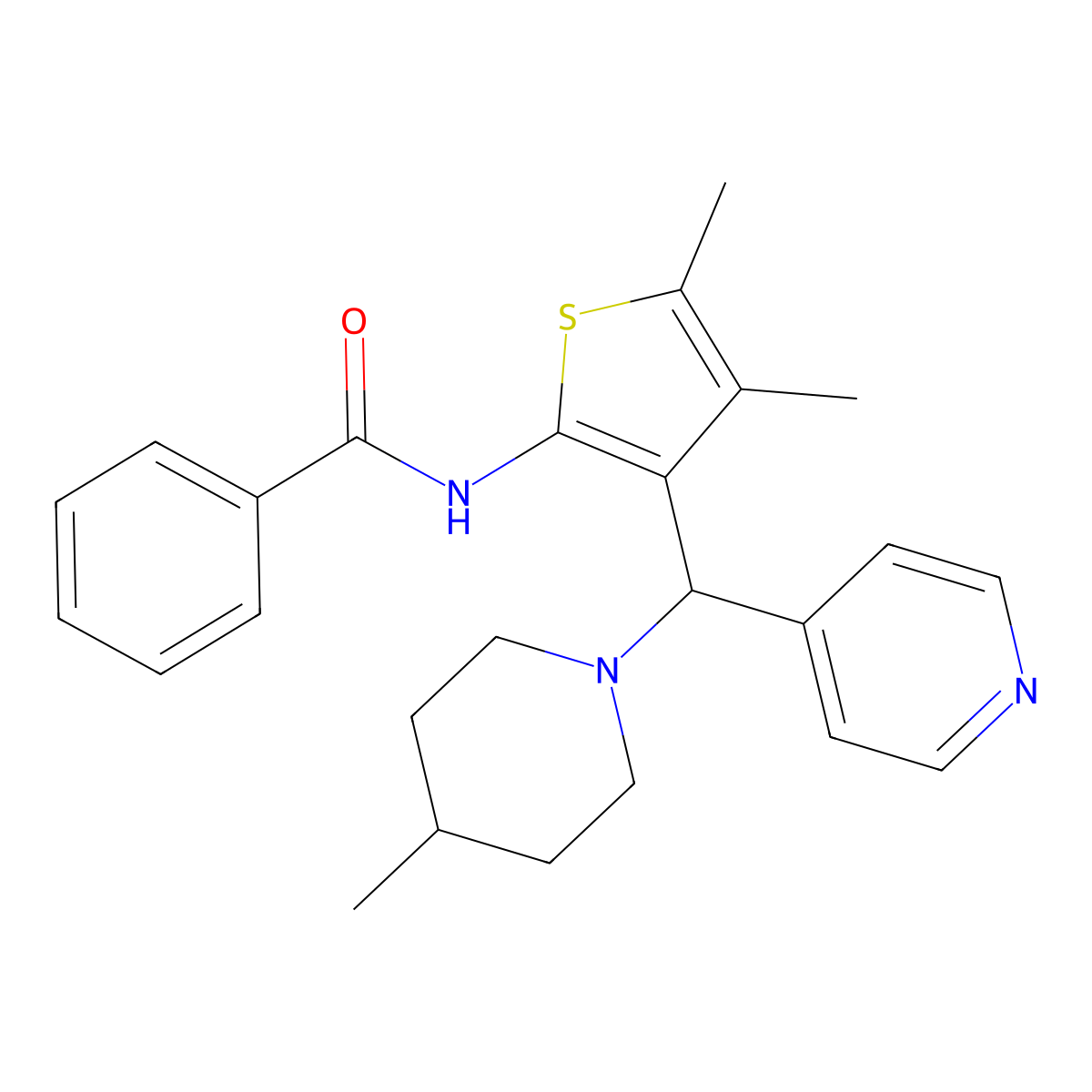 N-{4,5-dimethyl-3-[(4-methylpiperidin-1-yl)(pyridin-4-yl)methyl]thiophen-2-yl}benzamide molecular structure, CAS 631860-61-2