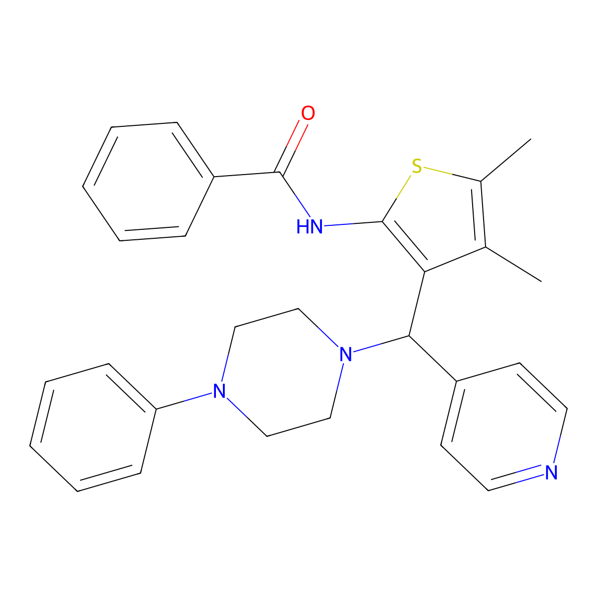 N-{4,5-dimethyl-3-[(4-phenylpiperazin-1-yl)(pyridin-4-yl)methyl]thiophen-2-yl}benzamide molecular structure, CAS 631860-63-4