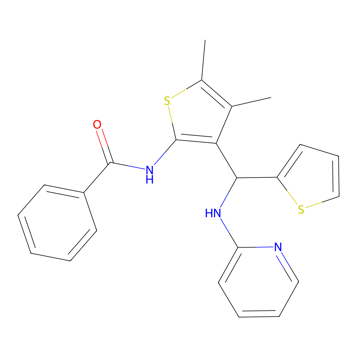 N-[4,5-dimethyl-3-[(pyridin-2-ylamino)-thiophen-2-ylmethyl]thiophen-2-yl]benzamide molecular structure, CAS 631860-79-2