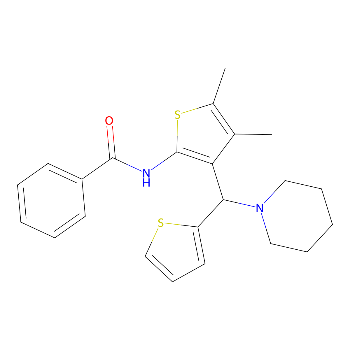 N-{4,5-dimethyl-3-[(piperidin-1-yl)(thiophen-2-yl)methyl]thiophen-2-yl}benzamide molecular structure, CAS 631860-83-8