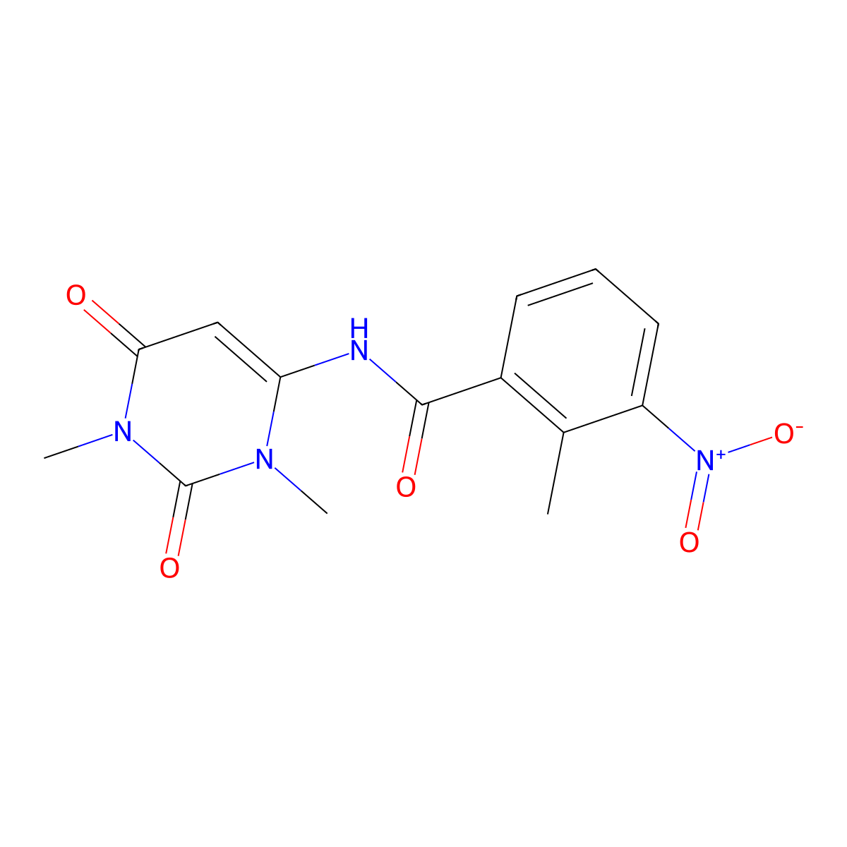 N-(1,3-dimethyl-2,6-dioxo-1,2,3,6-tetrahydropyrimidin-4-yl)-2-methyl-3-nitrobenzamide molecular structure, CAS 631868-76-3