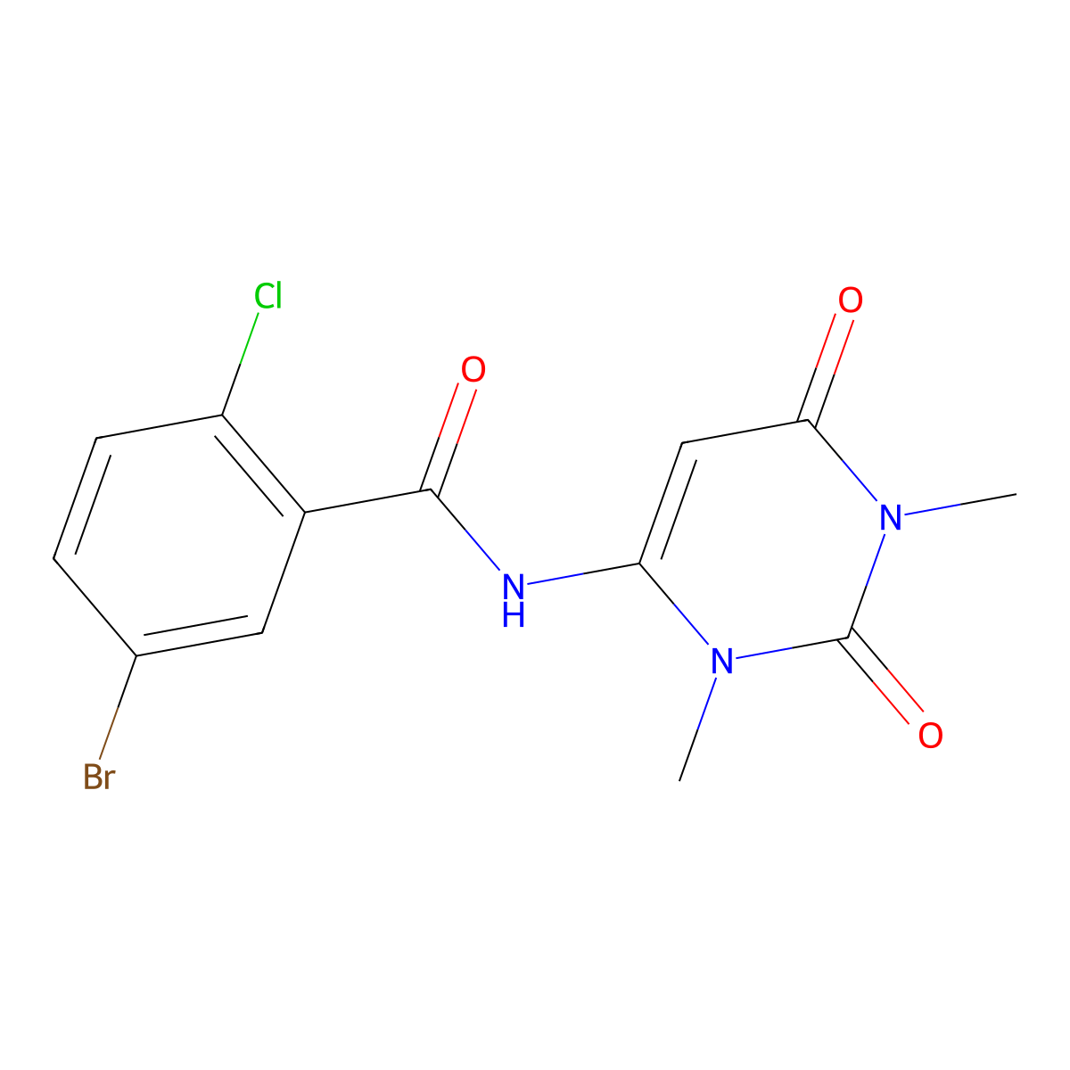 5-bromo-2-chloro-N-(1,3-dimethyl-2,6-dioxo-1,2,3,6-tetrahydropyrimidin-4-yl)benzamide molecular structure, CAS 631868-77-4