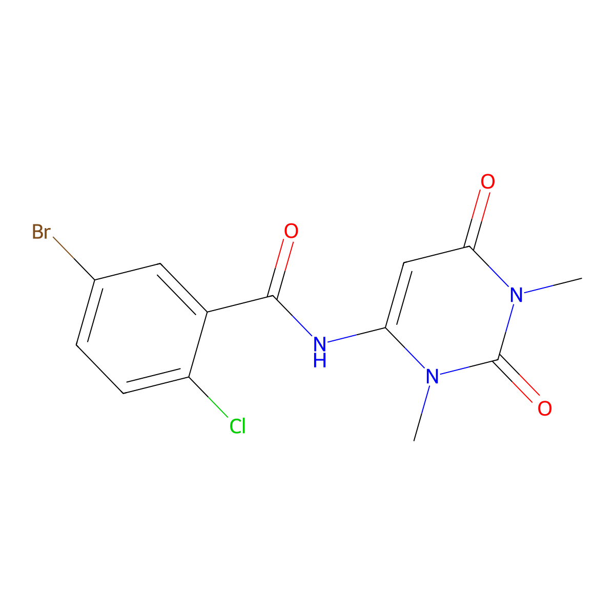 5-bromo-2-chloro-N-(1,3-dimethyl-2,6-dioxo-1,2,3,6-tetrahydropyrimidin-4-yl)benzamide molecular structure, CAS 631868-77-4