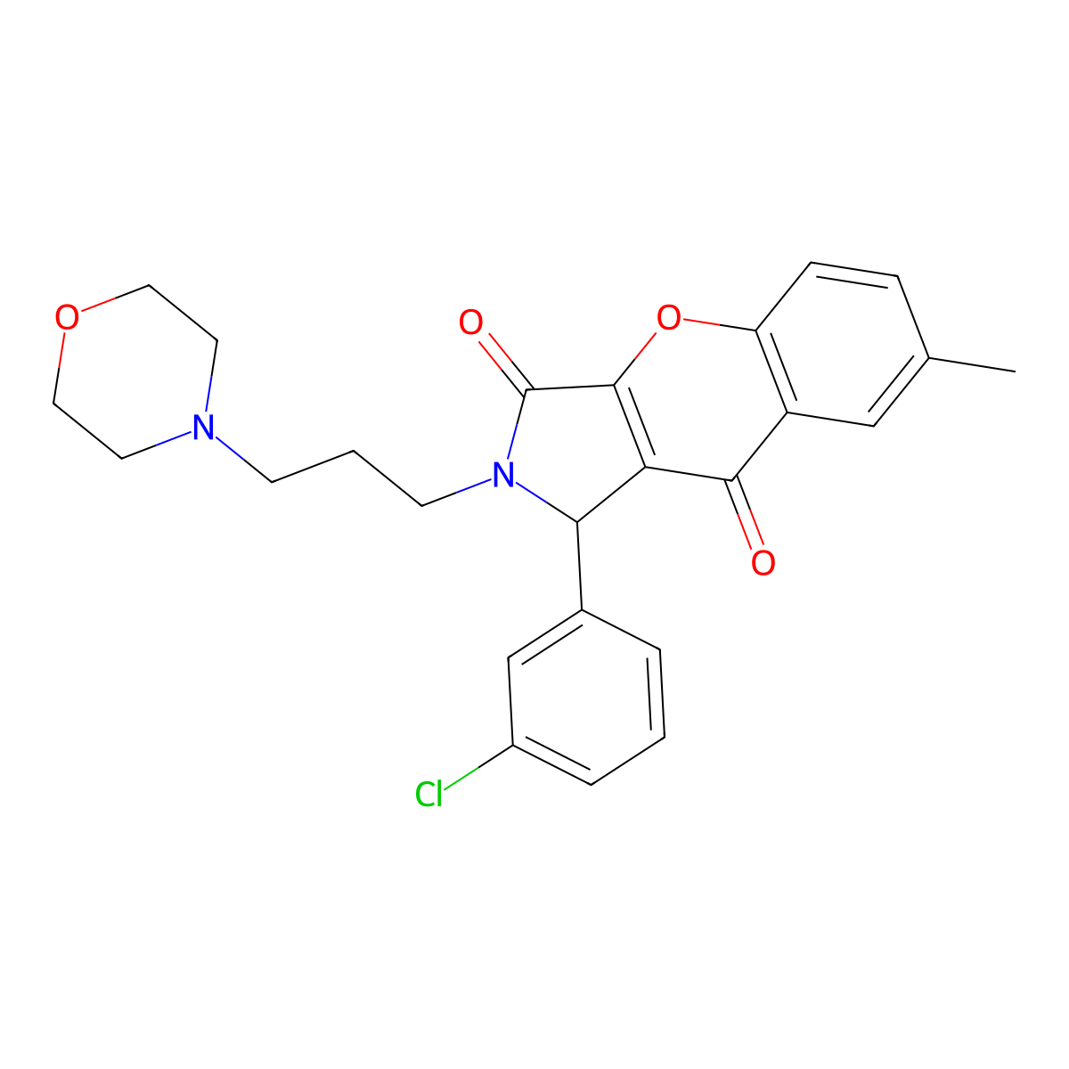 1-(3-chlorophenyl)-7-methyl-2-(3-morpholin-4-ylpropyl)-1H-chromeno[2,3-c]pyrrole-3,9-dione molecular structure, CAS 631881-91-9