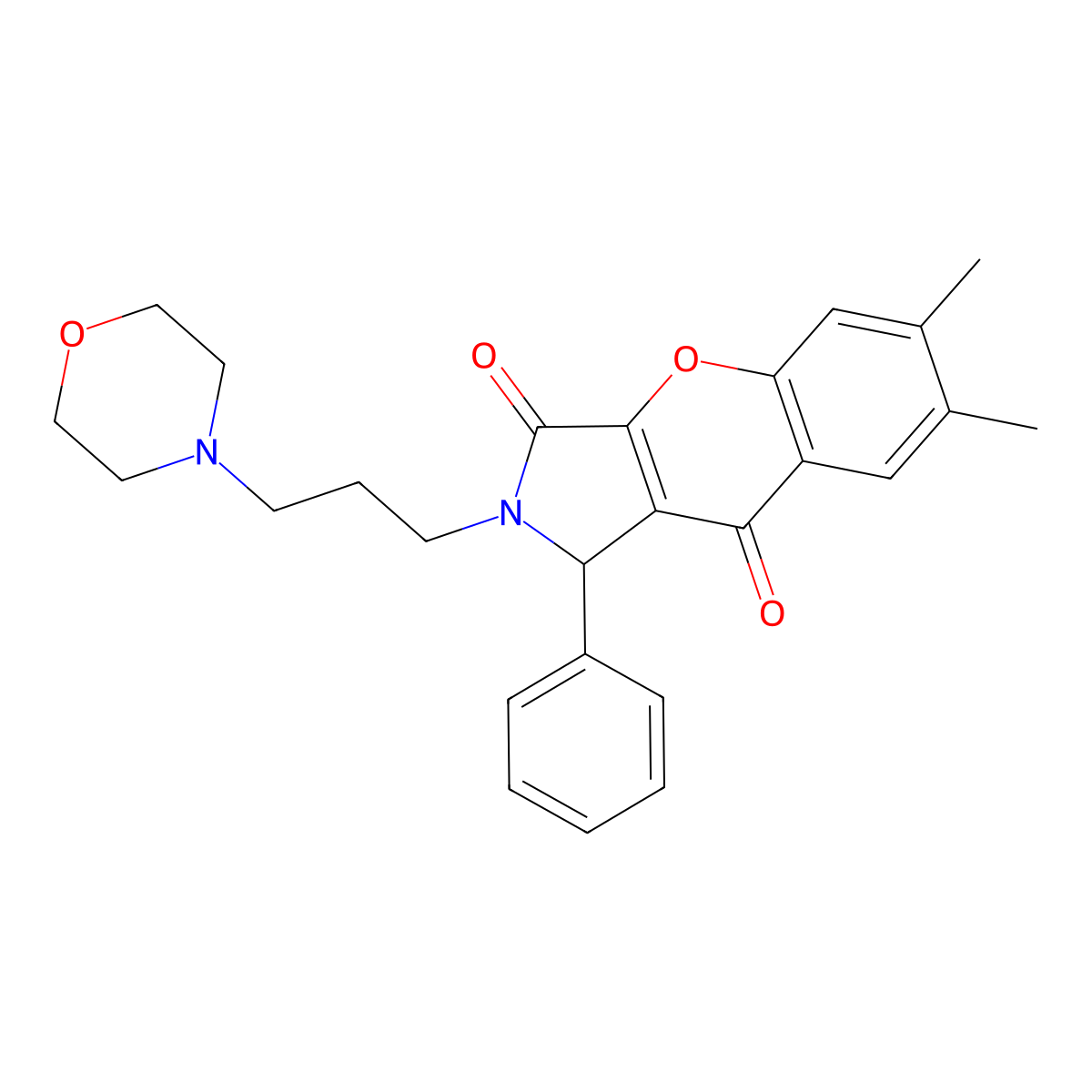 6,7-Dimethyl-2-(3-morpholinopropyl)-1-phenyl-1,2-dihydrochromeno[2,3-c]pyrrole-3,9-dione molecular structure, CAS 631884-58-7