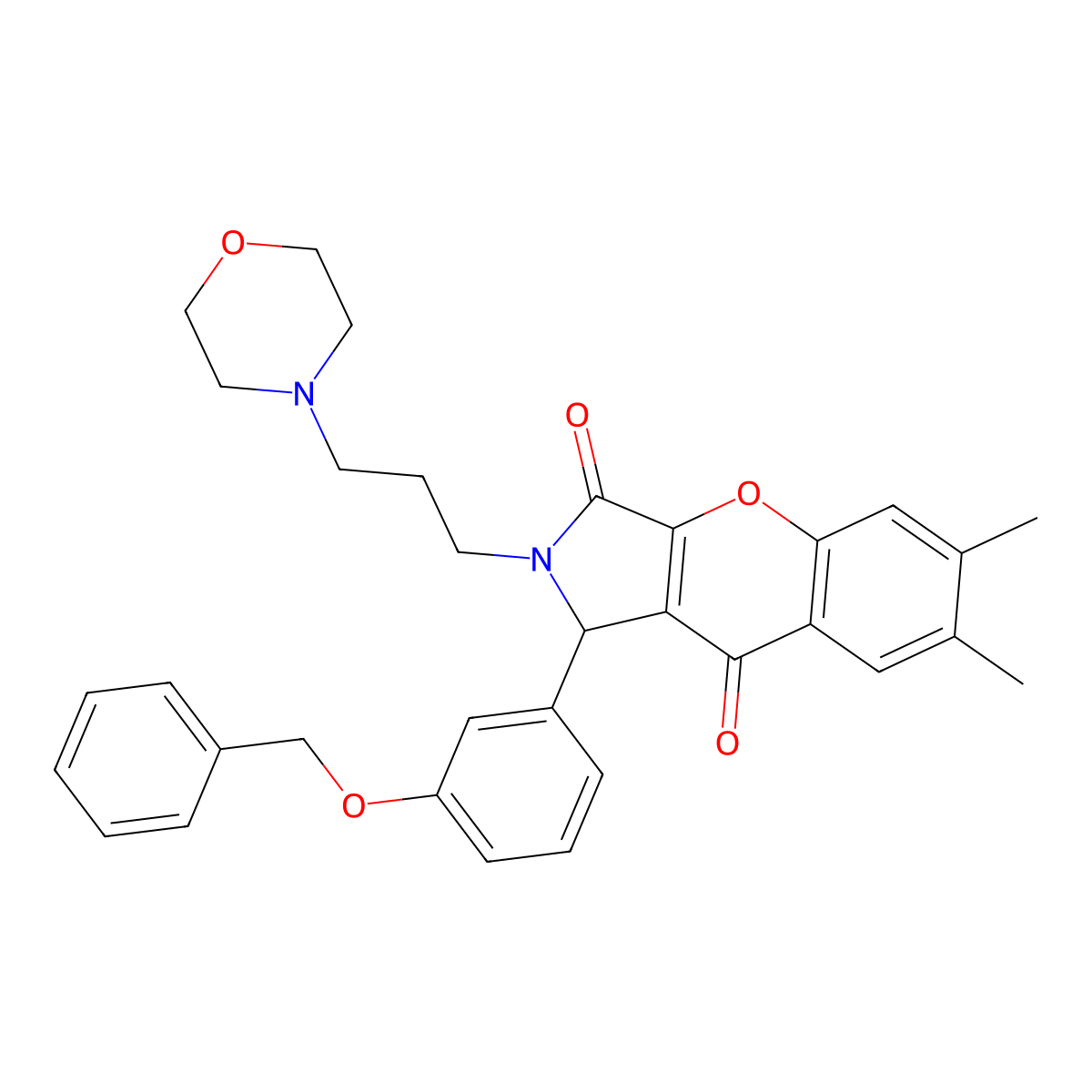 6,7-dimethyl-2-(3-morpholin-4-ylpropyl)-1-(3-phenylmethoxyphenyl)-1H-chromeno[2,3-c]pyrrole-3,9-dione molecular structure, CAS 631885-03-5