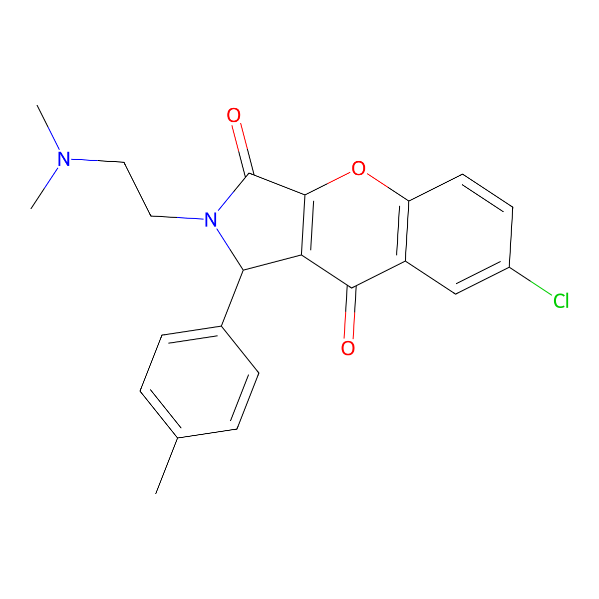 7-Chloro-2-(2-(dimethylamino)ethyl)-1-(p-tolyl)-1,2-dihydrochromeno[2,3-c]pyrrole-3,9-dione molecular structure, CAS 631891-38-8