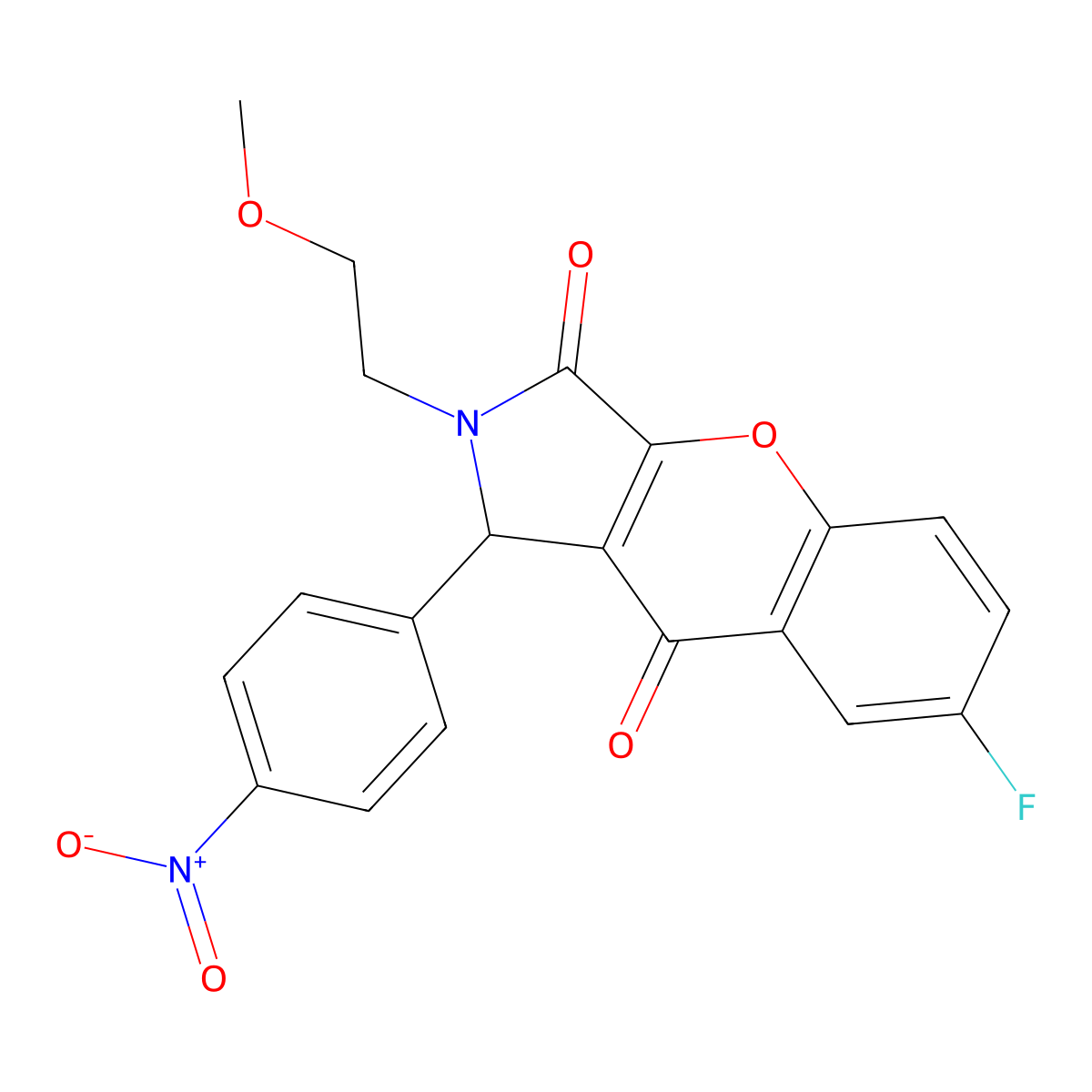 7-Fluoro-2-(2-methoxyethyl)-1-(4-nitrophenyl)-1,2-dihydrochromeno[2,3-c]pyrrole-3,9-dione molecular structure, CAS 631894-94-5