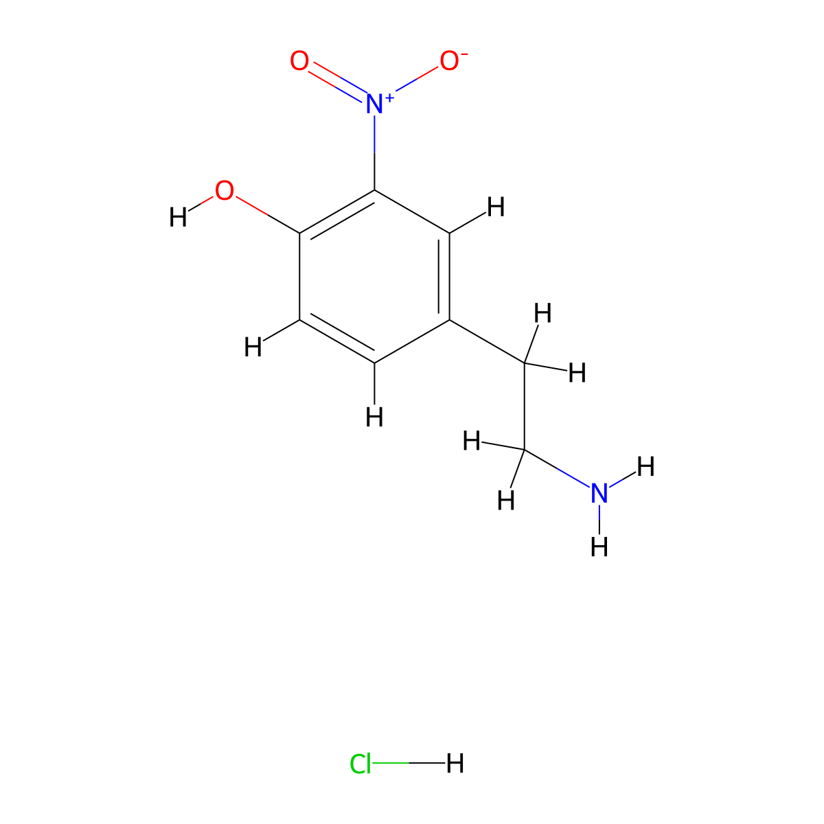3-Nitrotyramine hydrochloride molecular structure, CAS 63195-80-2