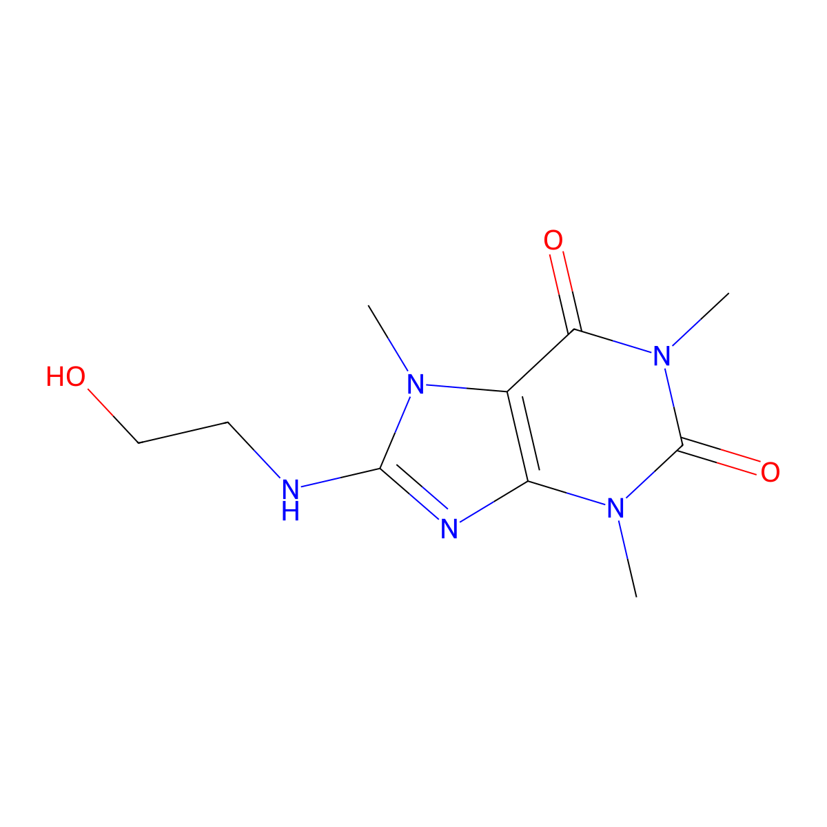 3,7-Dihydro-8-((2-hydroxyethyl)amino)-1,3,7-trimethyl-1H-purine-2,6-dione molecular structure, CAS 6320-10-1