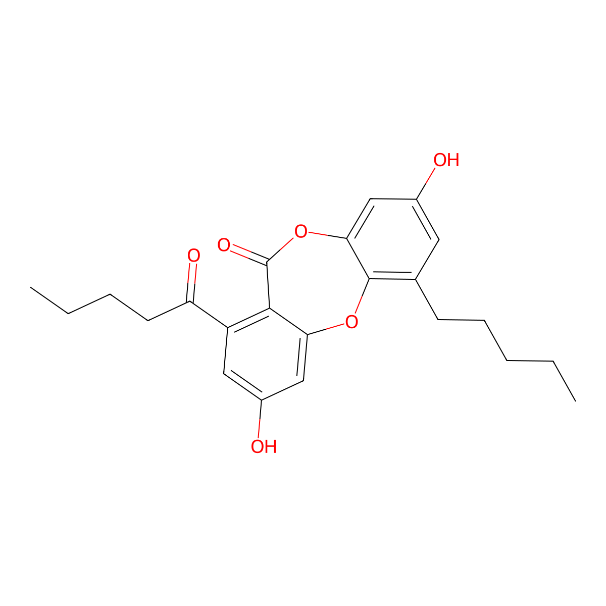 3,8-Dihydroxy-1-pentanoyl-6-pentyl-11H-dibenzo(b,e)(1,4)dioxepin-11-one molecular structure, CAS 6320-33-8