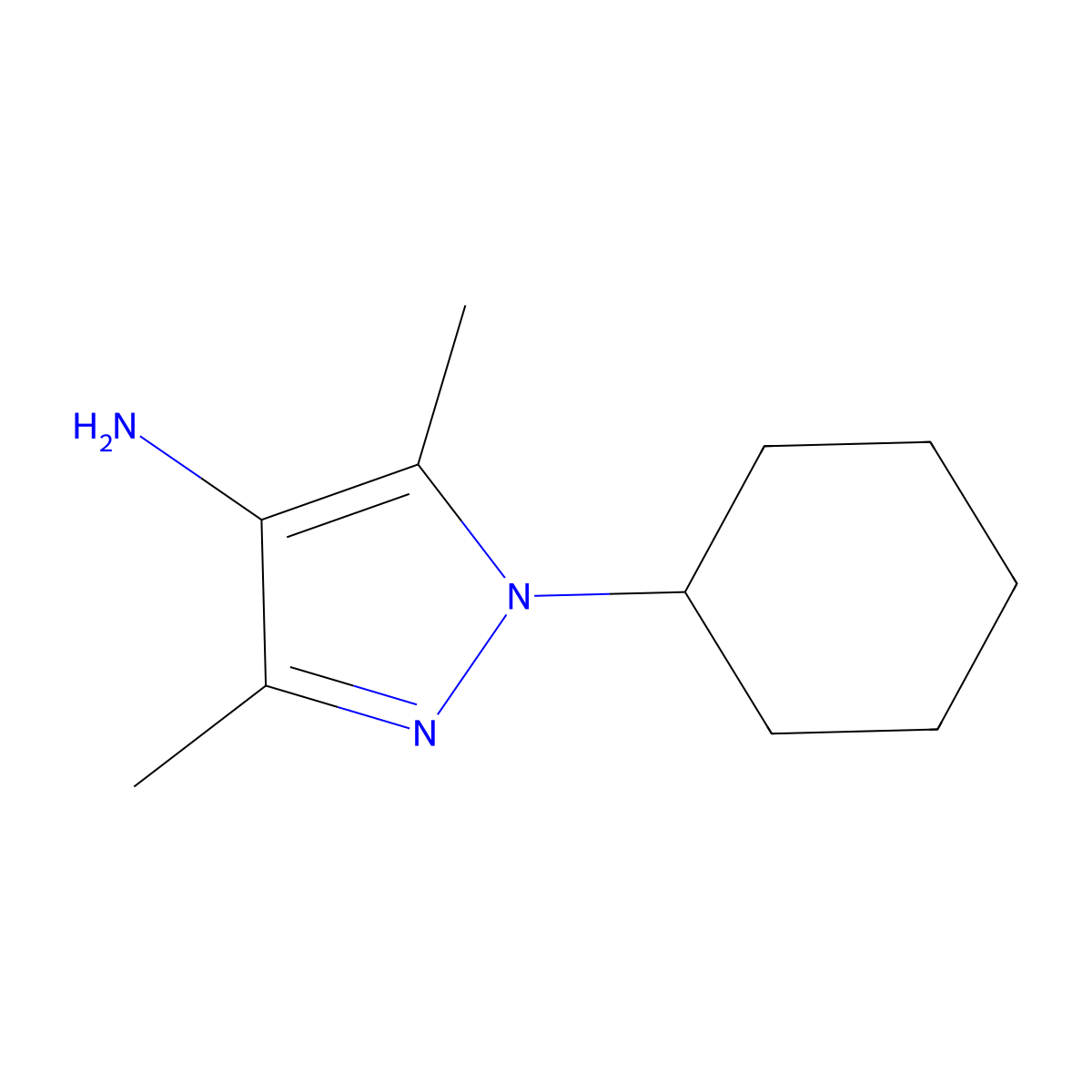 1-cyclohexyl-3,5-dimethyl-1H-pyrazol-4-amine molecular structure, CAS 63204-03-5