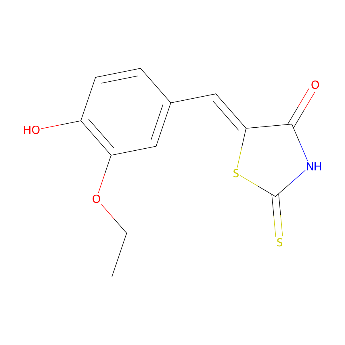 (5Z)-5-(3-ethoxy-4-hydroxybenzylidene)-2-sulfanyl-1,3-thiazol-4(5H)-one molecular structure, CAS 6322-57-2