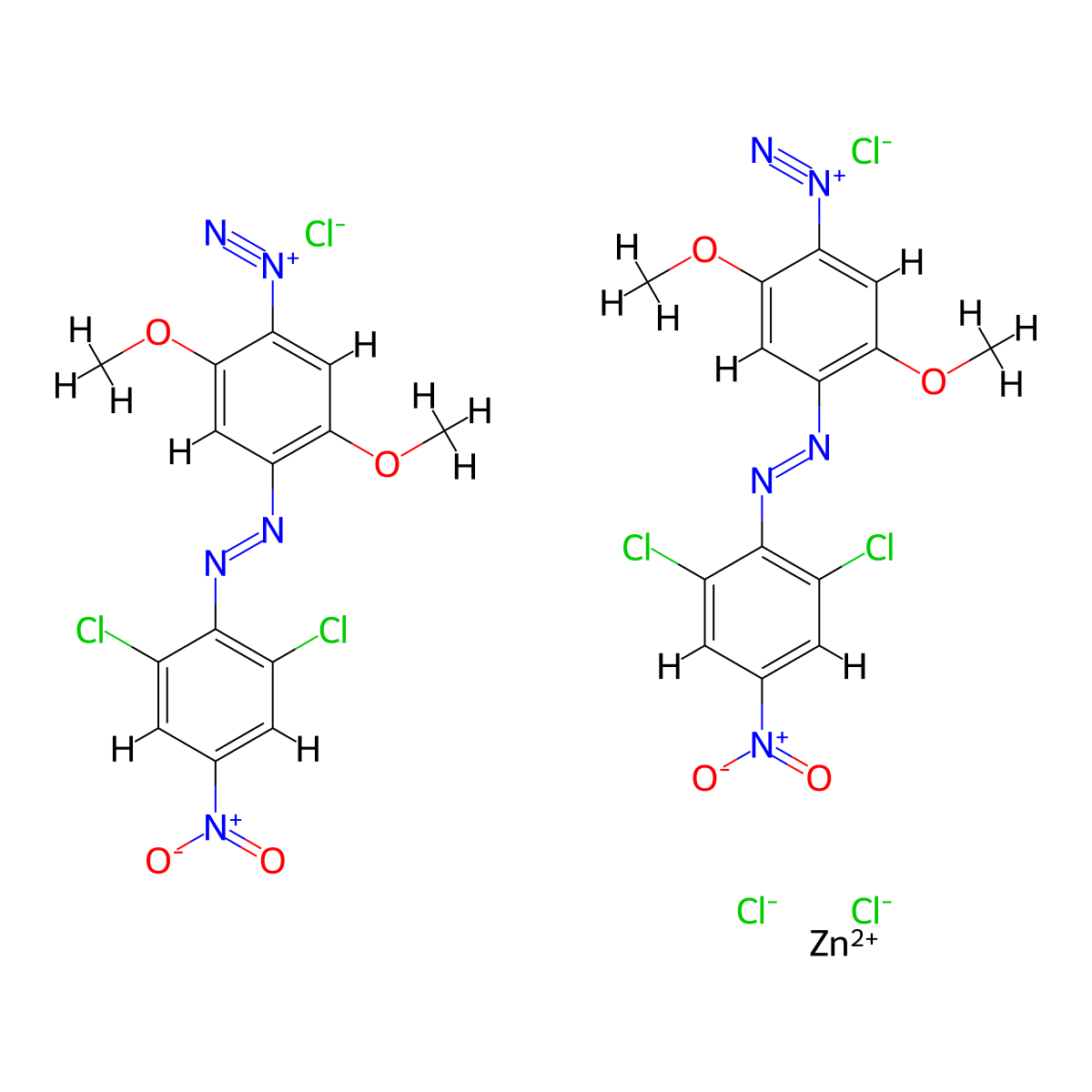 Benzenediazonium, 4-[2-(2,6-dichloro-4-nitrophenyl)diazenyl]-2,5-dimethoxy-, (T-4)-tetrachlorozincate(2-) (2:1) molecular structure, CAS 63224-47-5