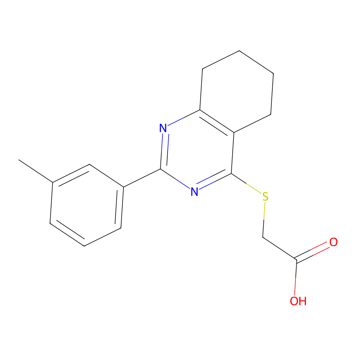 2-((2-(m-Tolyl)-5,6,7,8-tetrahydroquinazolin-4-yl)thio)acetic acid molecular structure, CAS 632289-50-0