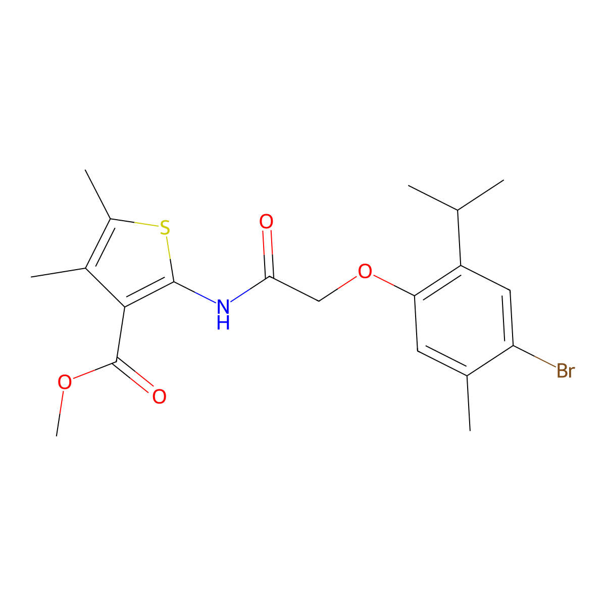 Methyl 2-(2-(4-bromo-2-isopropyl-5-methylphenoxy)acetamido)-4,5-dimethylthiophene-3-carboxylate molecular structure, CAS 632291-37-3