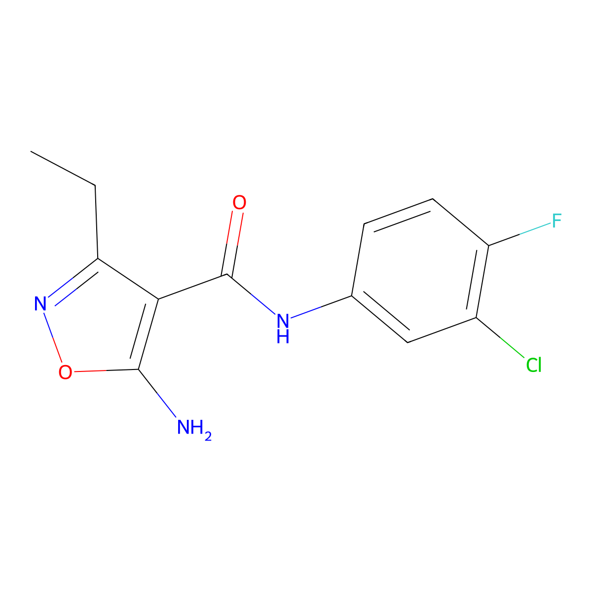 5-amino-N-(3-chloro-4-fluorophenyl)-3-ethylisoxazole-4-carboxamide molecular structure, CAS 632291-66-8