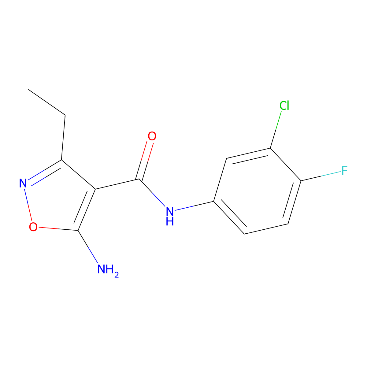5-amino-N-(3-chloro-4-fluorophenyl)-3-ethylisoxazole-4-carboxamide molecular structure, CAS 632291-66-8
