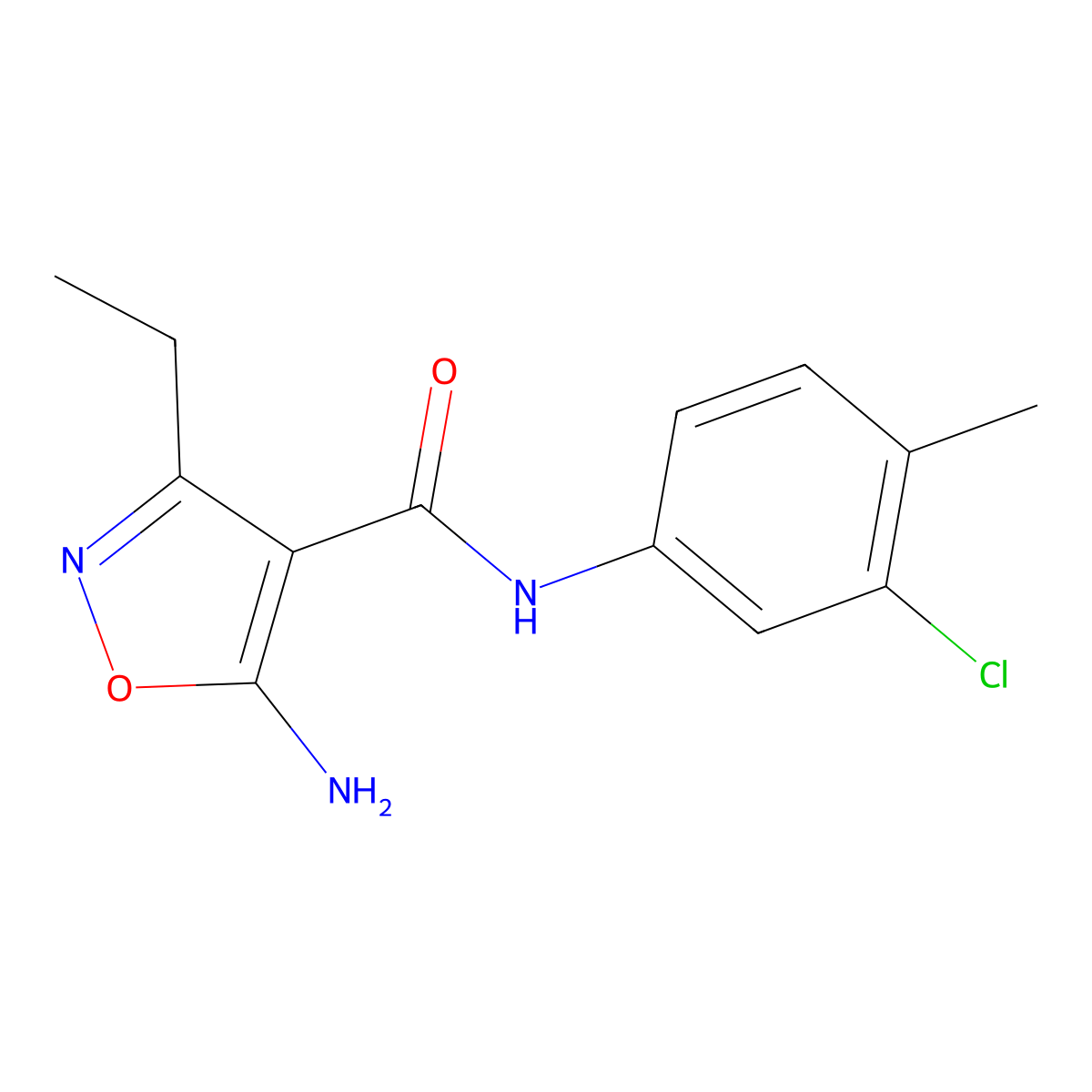 5-amino-N-(3-chloro-4-methylphenyl)-3-ethyl-1,2-oxazole-4-carboxamide molecular structure, CAS 632291-86-2