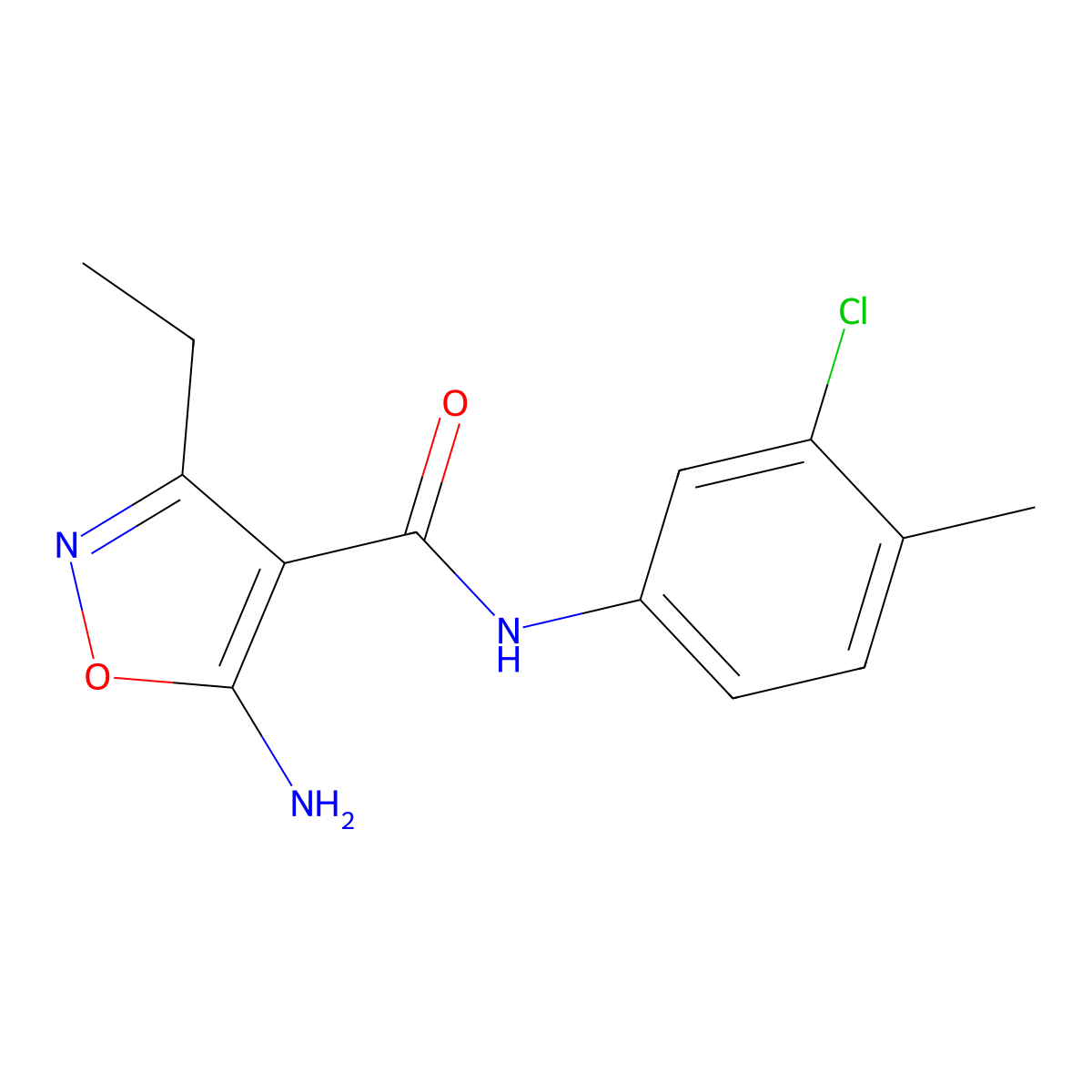 5-amino-N-(3-chloro-4-methylphenyl)-3-ethyl-1,2-oxazole-4-carboxamide molecular structure, CAS 632291-86-2