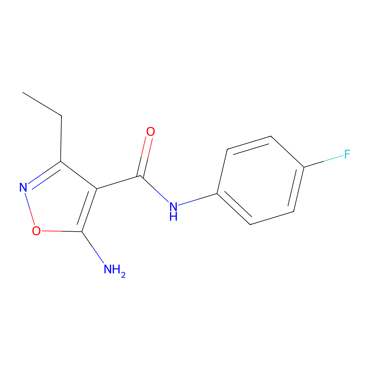 5-amino-3-ethyl-N-(4-fluorophenyl)-1,2-oxazole-4-carboxamide molecular structure, CAS 632291-87-3
