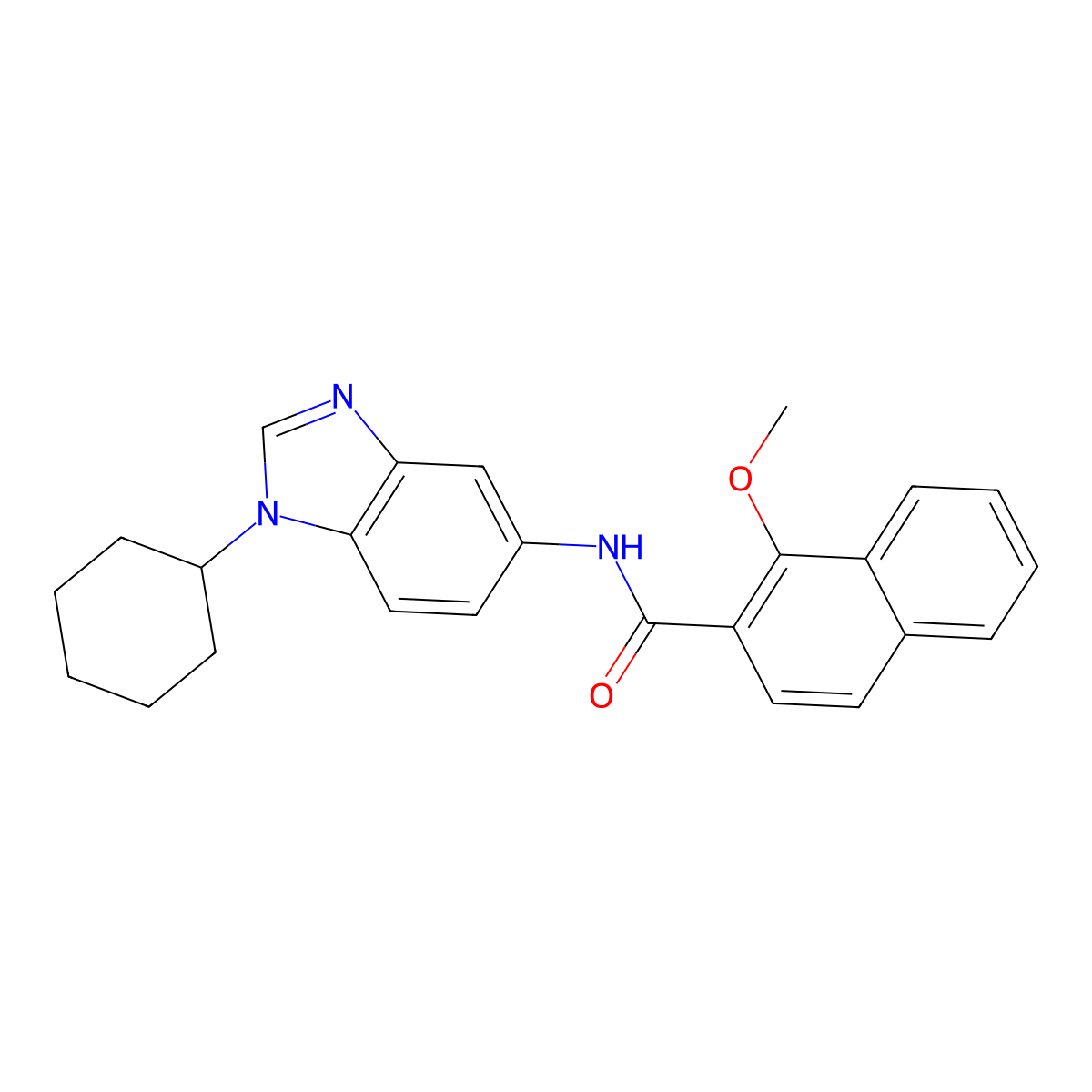 N-(1-cyclohexyl-1H-benzimidazol-5-yl)-1-methoxynaphthalene-2-carboxamide molecular structure, CAS 632292-13-8