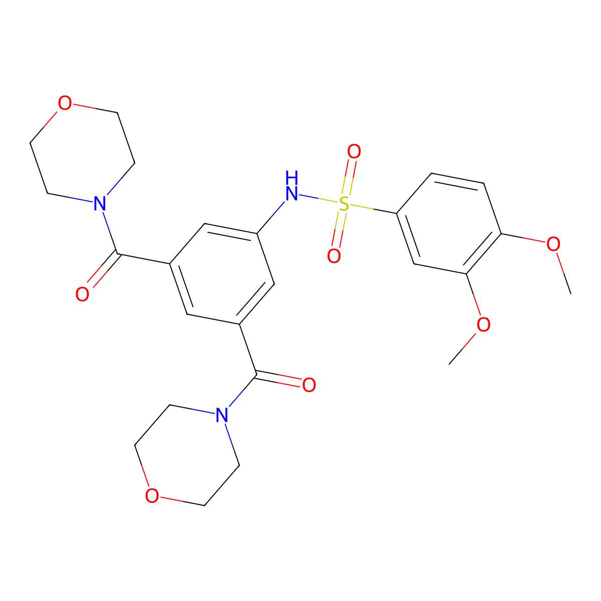 N-[3,5-bis(morpholine-4-carbonyl)phenyl]-3,4-dimethoxybenzenesulfonamide molecular structure, CAS 632292-50-3