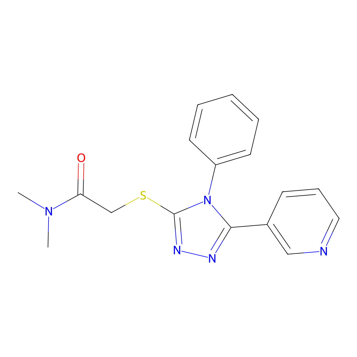 N,N-dimethyl-2-[(4-phenyl-5-pyridin-3-yl-1,2,4-triazol-3-yl)sulfanyl]acetamide molecular structure, CAS 632292-57-0