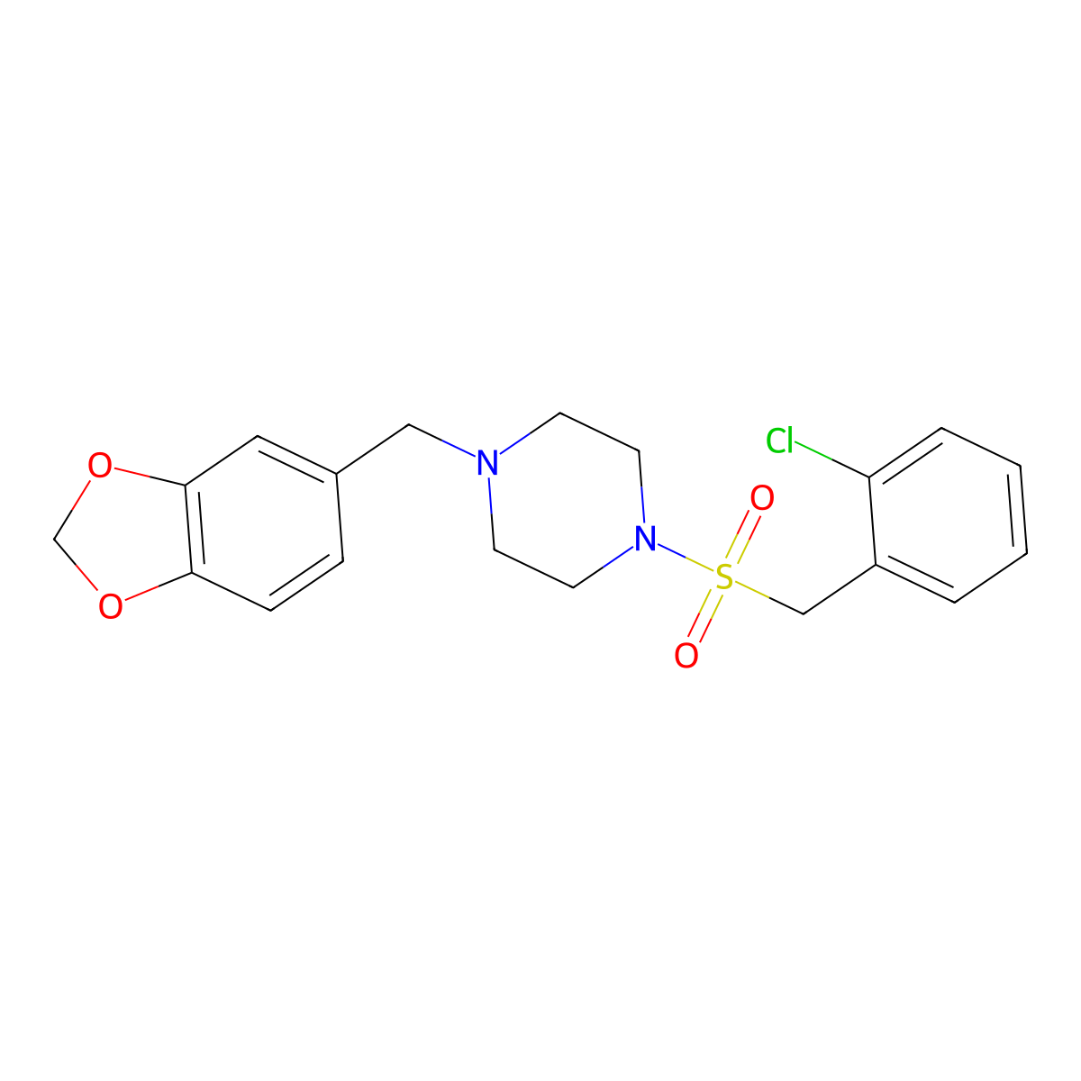 1-(1,3-Benzodioxol-5-ylmethyl)-4-[(2-chlorobenzyl)sulfonyl]piperazine molecular structure, CAS 632292-59-2