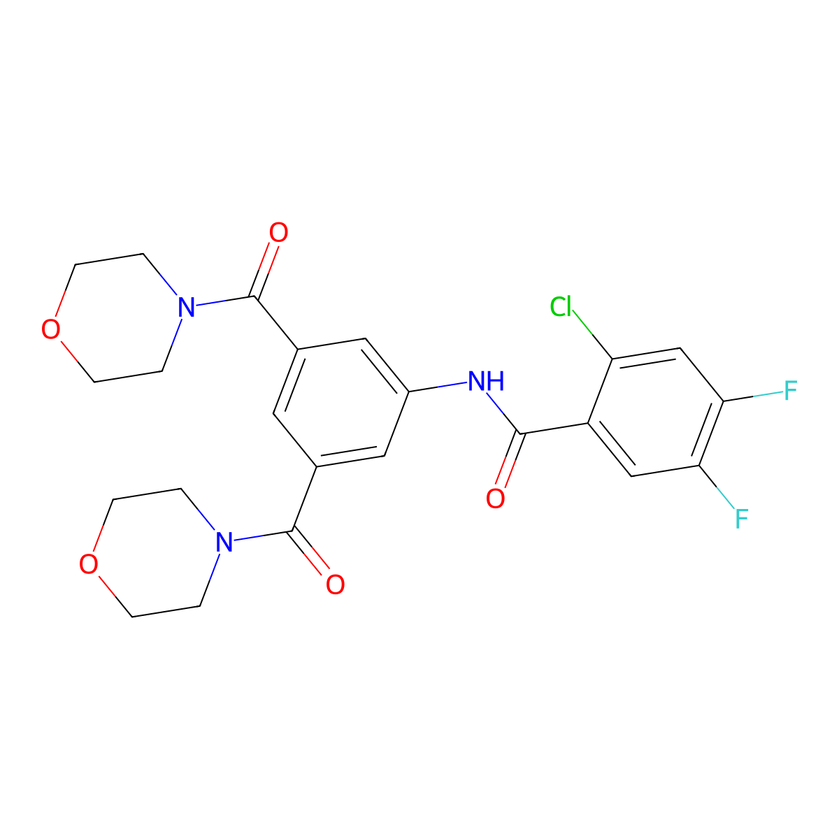 N-[3,5-bis(morpholine-4-carbonyl)phenyl]-2-chloro-4,5-difluorobenzamide molecular structure, CAS 632292-64-9