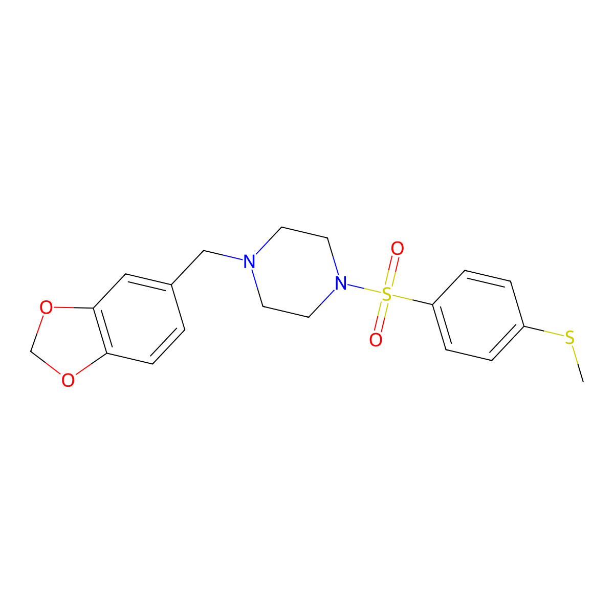 1-(1,3-Benzodioxol-5-ylmethyl)-4-(4-methylsulfanylphenyl)sulfonylpiperazine molecular structure, CAS 632292-65-0