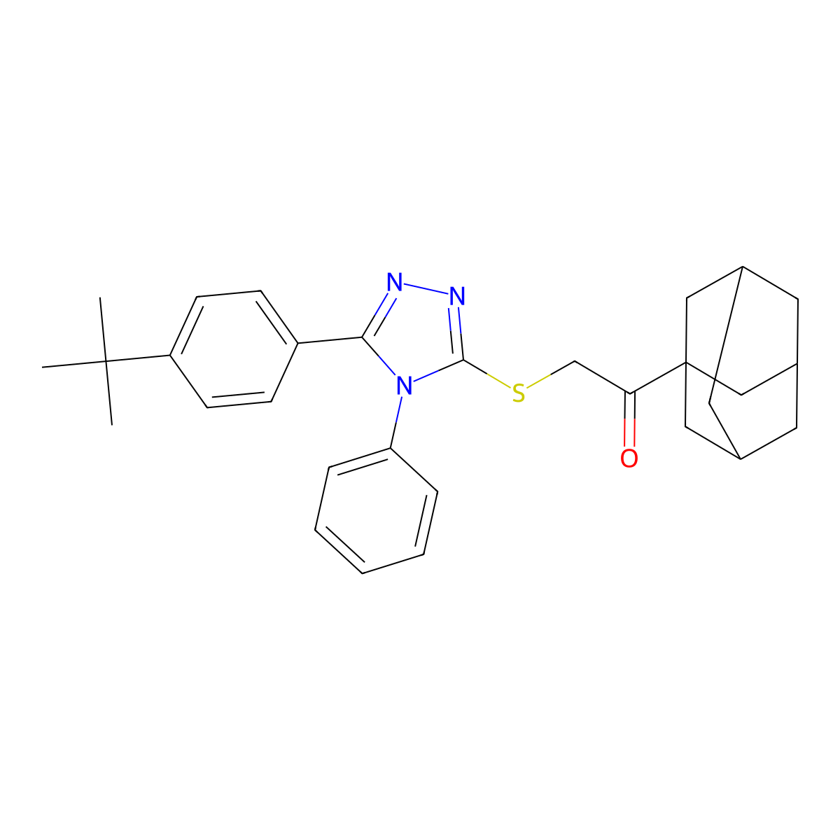 1-(adamantan-1-yl)-2-{[5-(4-tert-butylphenyl)-4-phenyl-4H-1,2,4-triazol-3-yl]sulfanyl}ethan-1-one molecular structure, CAS 632292-92-3