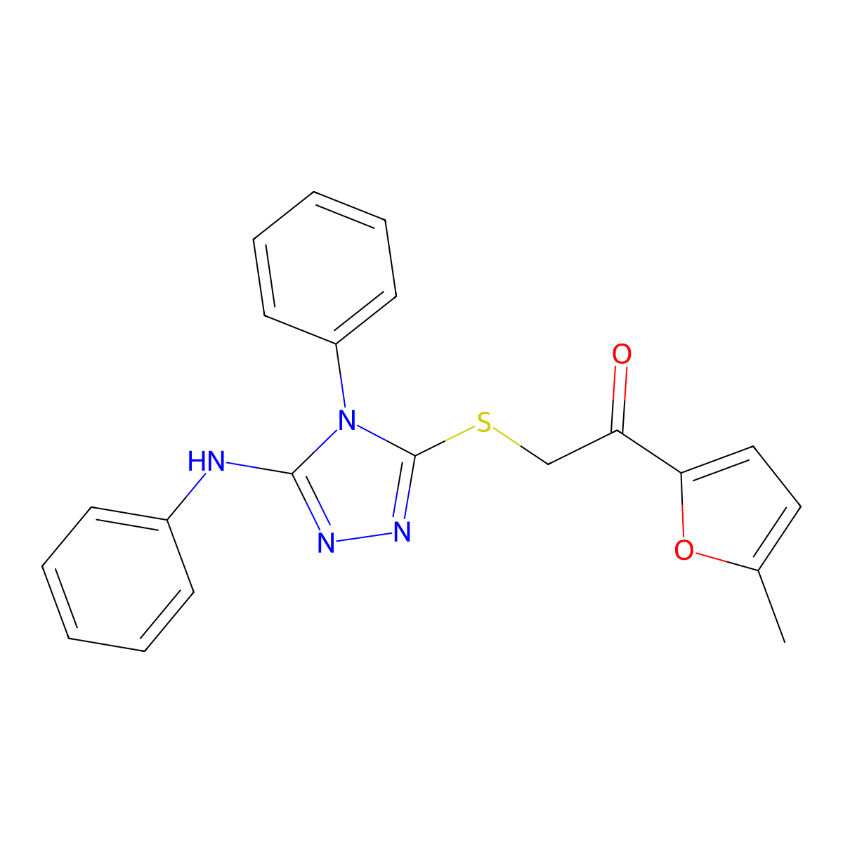 1-(5-Methyl-2-furanyl)-2-((4-phenyl-5-(phenylamino)-4H-1,2,4-triazol-3-yl)thio)ethanone molecular structure, CAS 632292-95-6