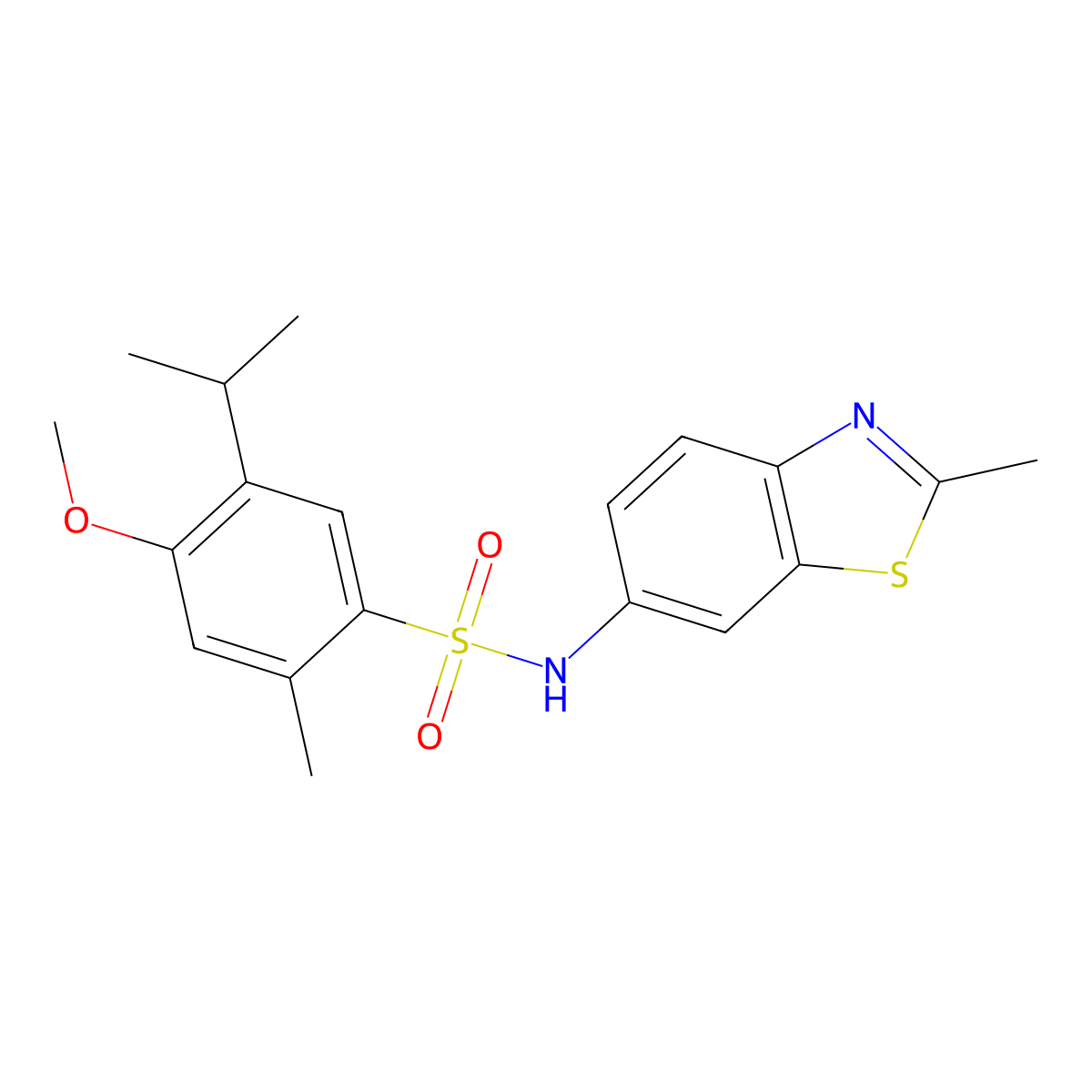 4-methoxy-2-methyl-N-(2-methyl-1,3-benzothiazol-6-yl)-5-propan-2-ylbenzenesulfonamide molecular structure, CAS 632293-45-9