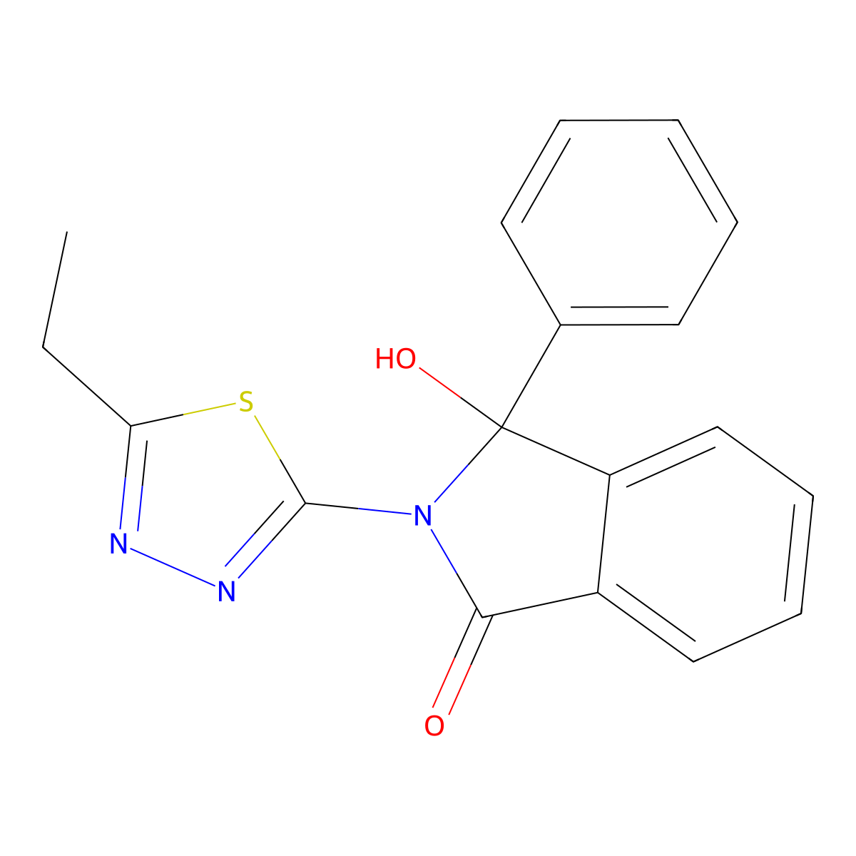 2-(5-Ethyl-1,3,4-thiadiazol-2-yl)-3-hydroxy-3-phenylisoindol-1-one molecular structure, CAS 632293-60-8