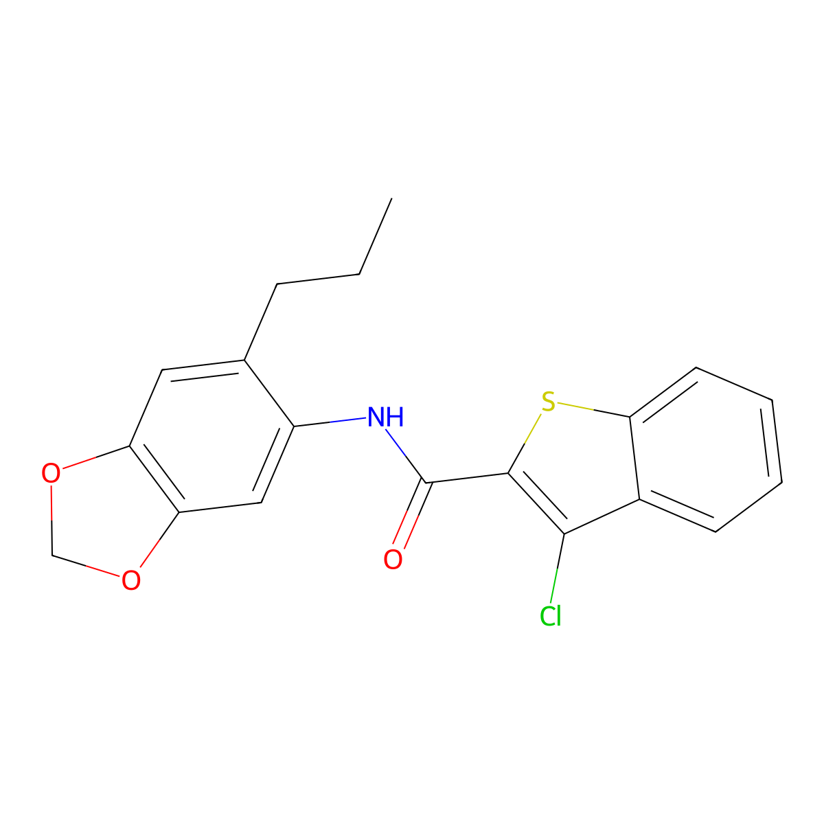 3-chloro-N-(6-propyl-1,3-benzodioxol-5-yl)-1-benzothiophene-2-carboxamide molecular structure, CAS 632293-98-2