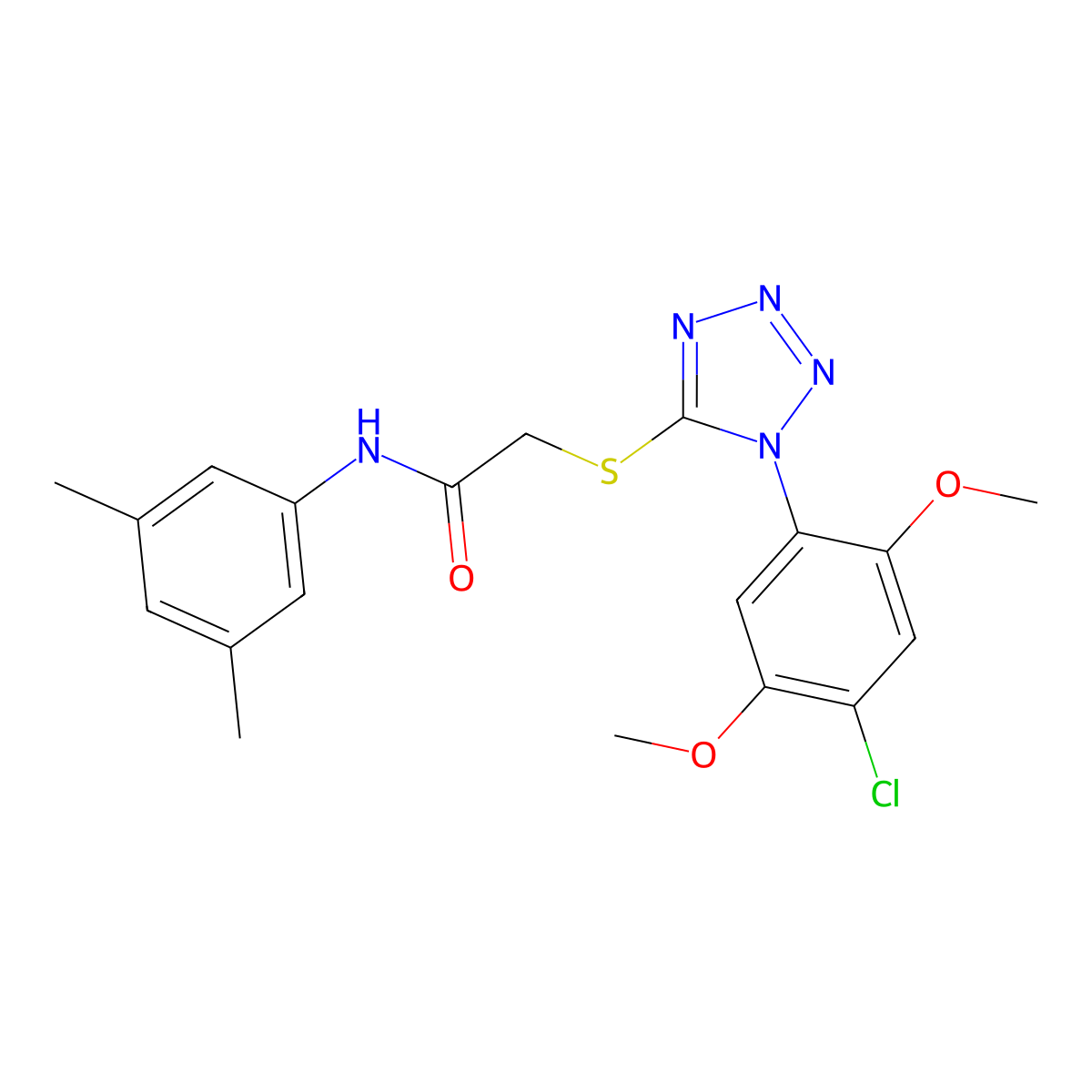 2-[1-(4-chloro-2,5-dimethoxyphenyl)tetrazol-5-yl]sulfanyl-N-(3,5-dimethylphenyl)acetamide molecular structure, CAS 632294-50-9