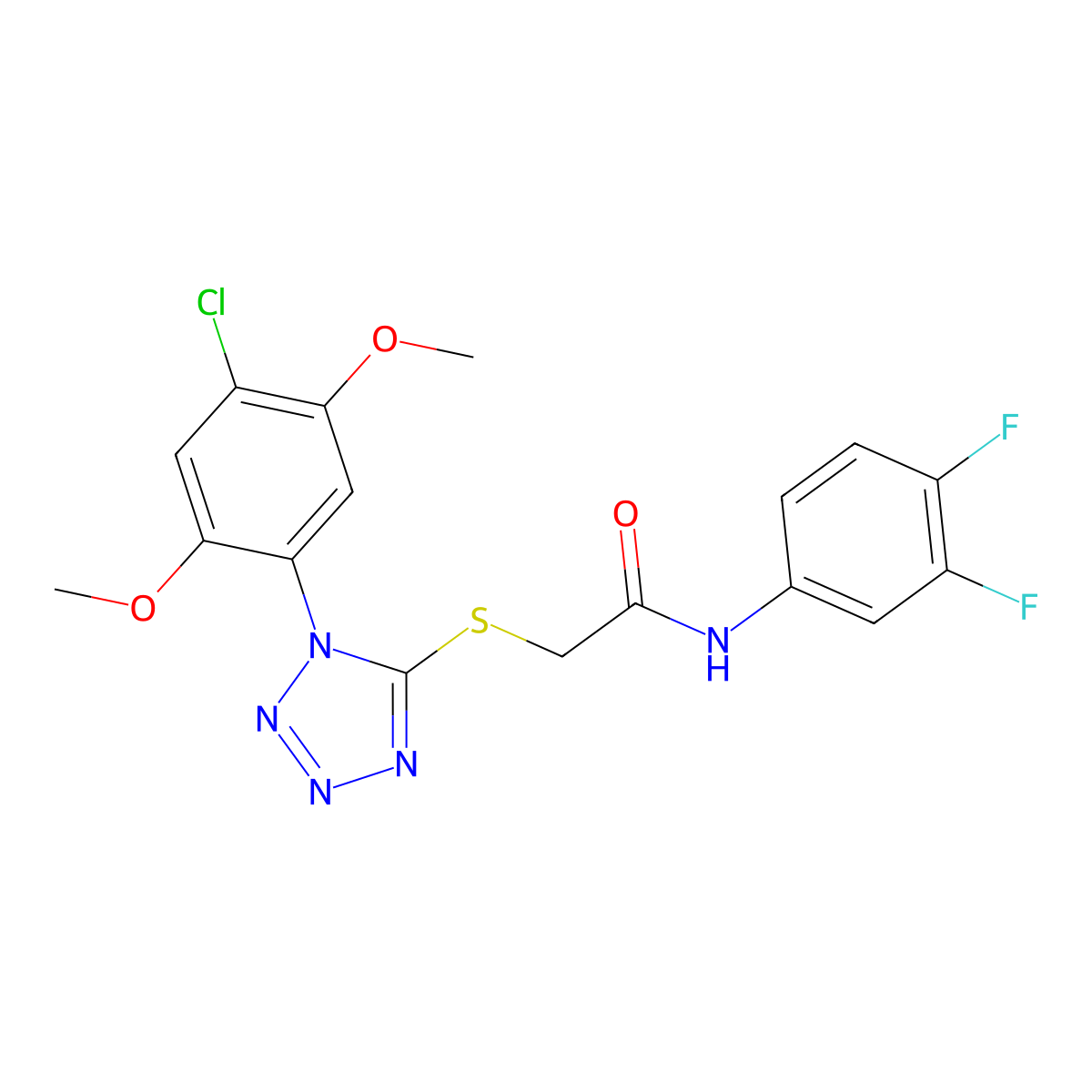 2-[1-(4-chloro-2,5-dimethoxyphenyl)tetrazol-5-yl]sulfanyl-N-(3,4-difluorophenyl)acetamide molecular structure, CAS 632294-51-0