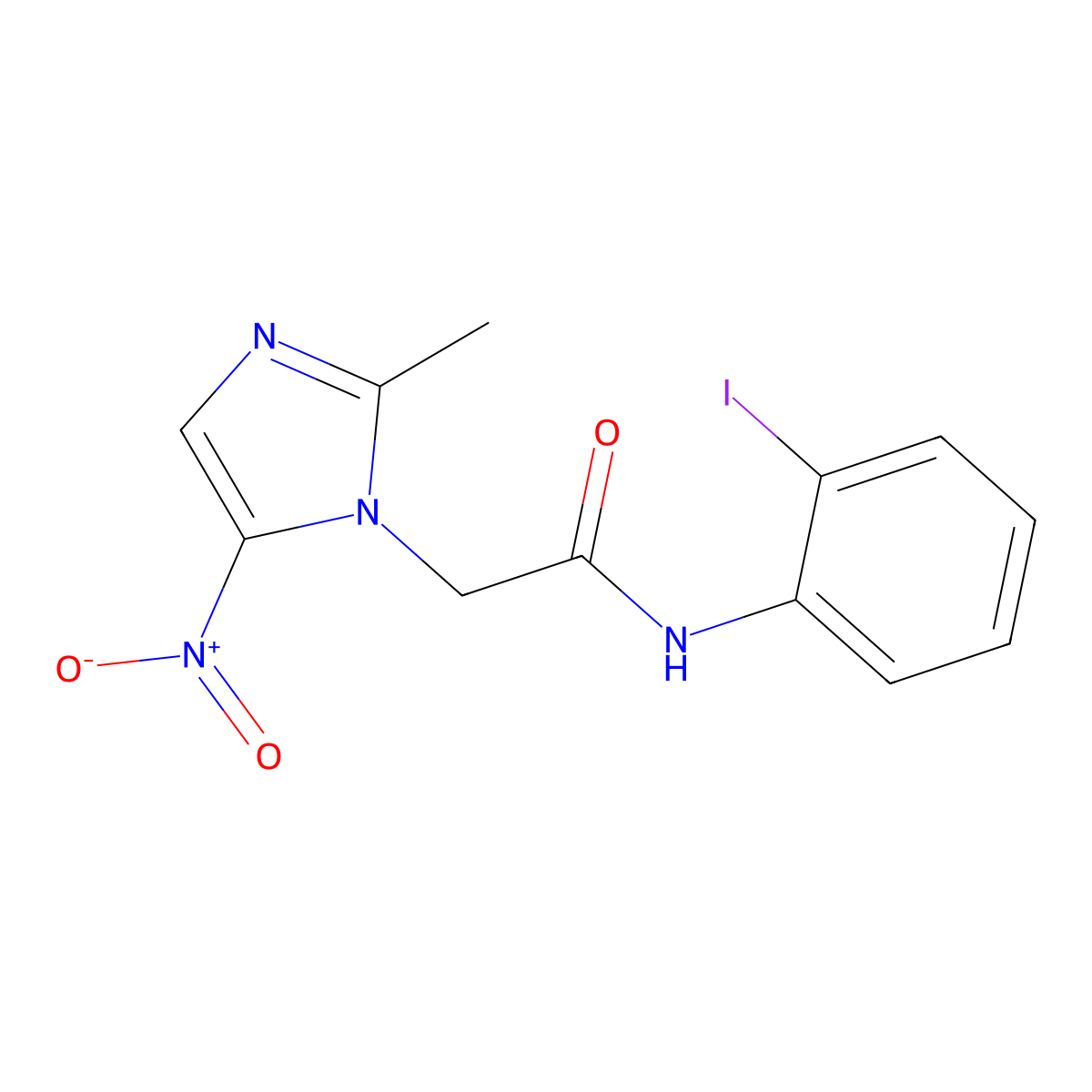 N-(2-iodophenyl)-2-(2-methyl-5-nitroimidazol-1-yl)acetamide molecular structure, CAS 632294-52-1