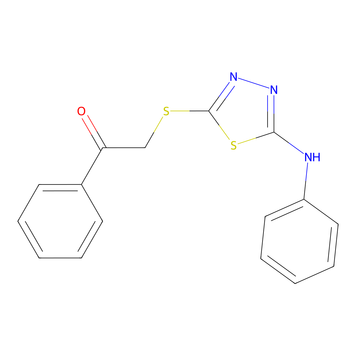 1-Phenyl-2-{[5-(phenylamino)-1,3,4-thiadiazol-2-yl]sulfanyl}ethanone molecular structure, CAS 632296-67-4