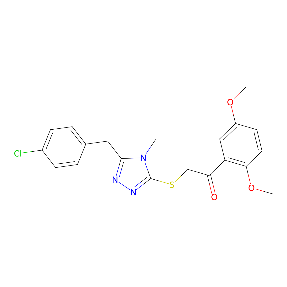 2-[[5-[(4-Chlorophenyl)methyl]-4-methyl-1,2,4-triazol-3-yl]sulfanyl]-1-(2,5-dimethoxyphenyl)ethanone molecular structure, CAS 632298-89-6