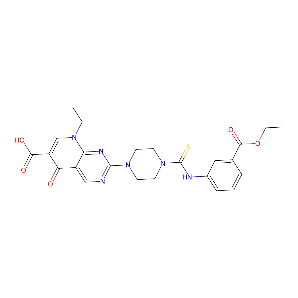 2-[4-({[3-(Ethoxycarbonyl)phenyl]amino}carbonothioyl)piperazin-1-yl]-8-ethyl-5-oxo-5,8-dihydropyrido[2,3-d]pyrimidine-6-carboxylic acid molecular structure, CAS 632299-39-9